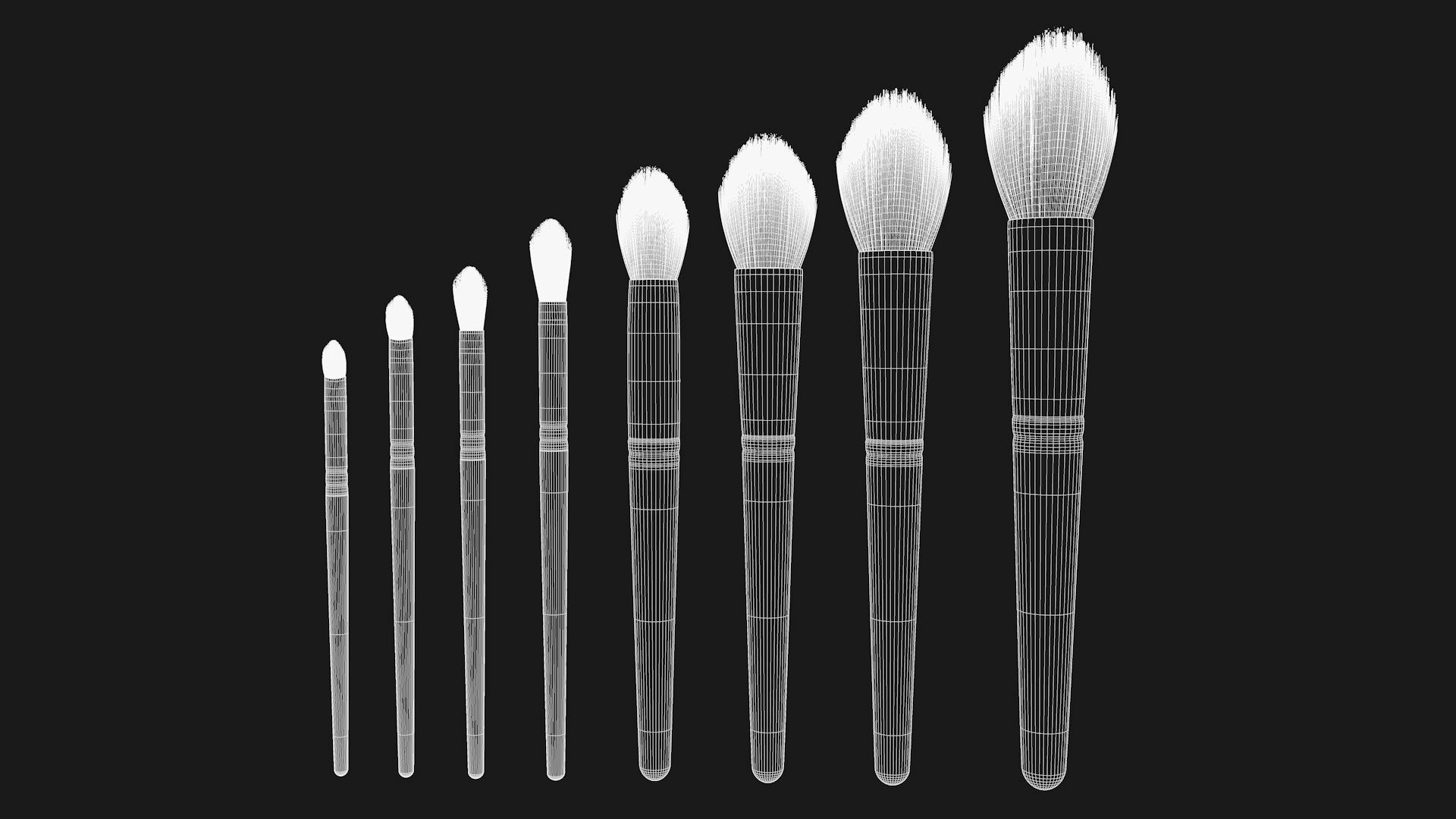Brush Set 3 makeup brushes 3D model_8