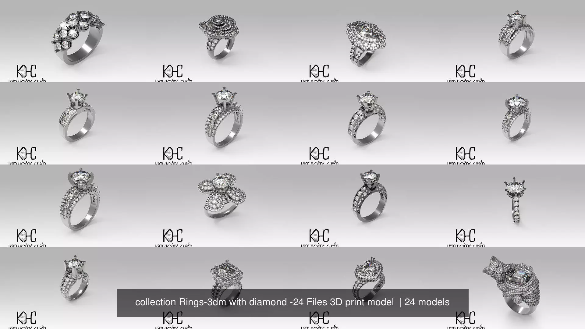 collection Rings-3dm with diamond -24 Files 3D print model  _0