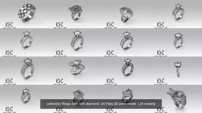 collection Rings-3dm with diamond -24 Files 3D print model  