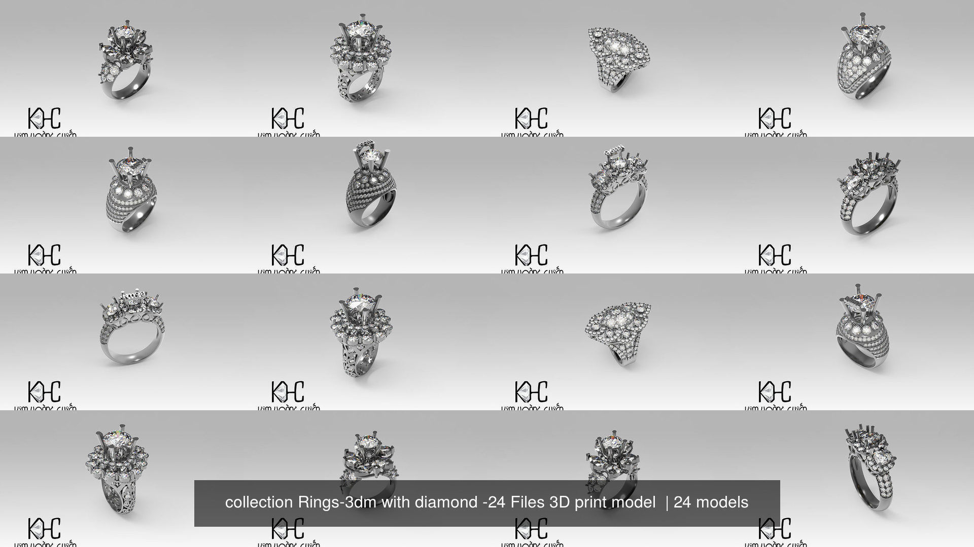 collection Rings-3dm with diamond -24 Files 3D print model  _2