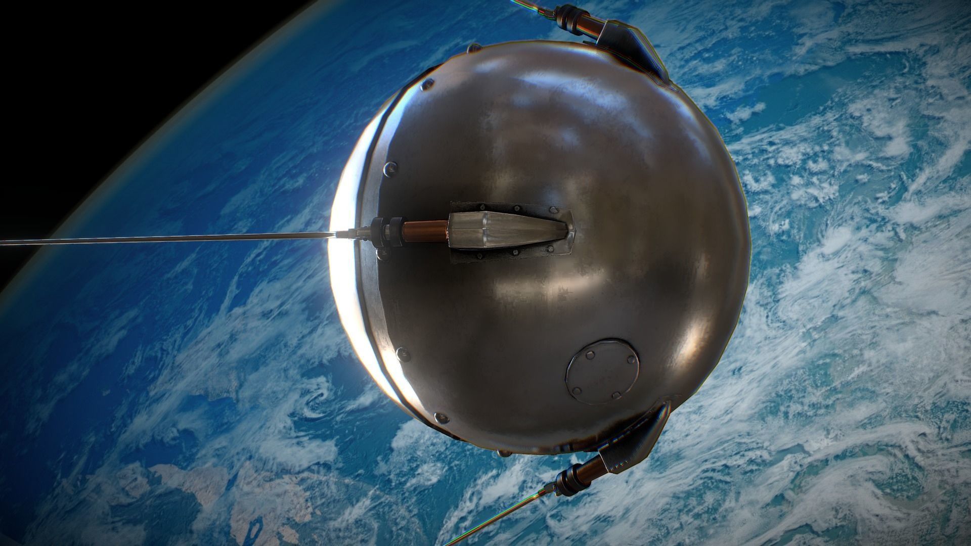 Sputnik Rocket and Sputnik Satellite Low-poly 3D model_39