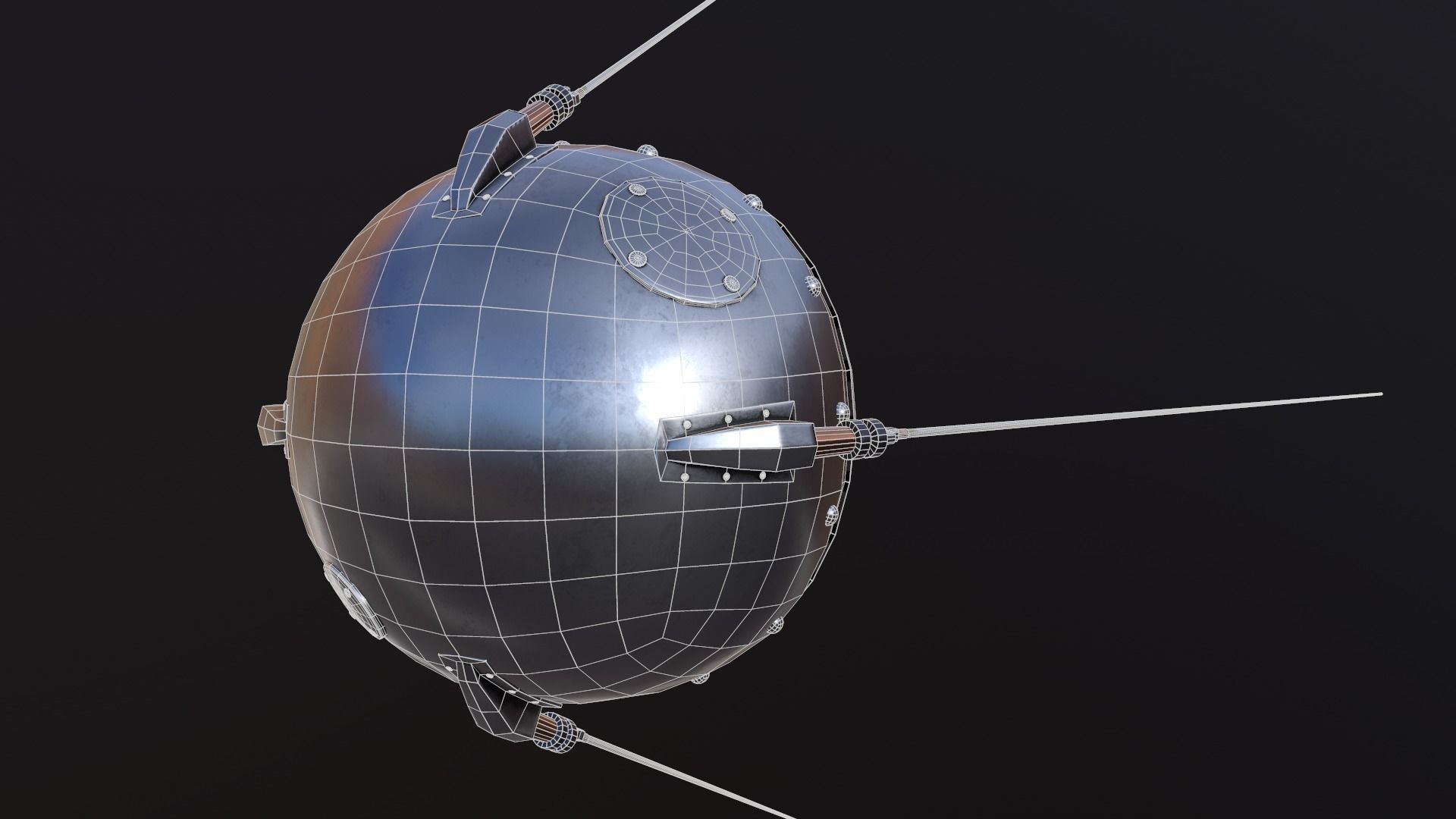 Sputnik Rocket and Sputnik Satellite Low-poly 3D model_36