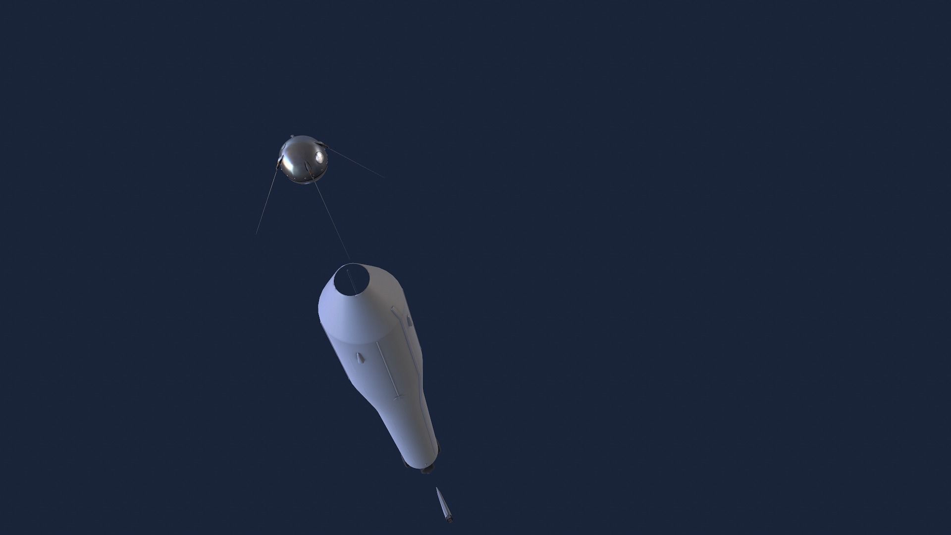 Sputnik Rocket and Sputnik Satellite Low-poly 3D model_7