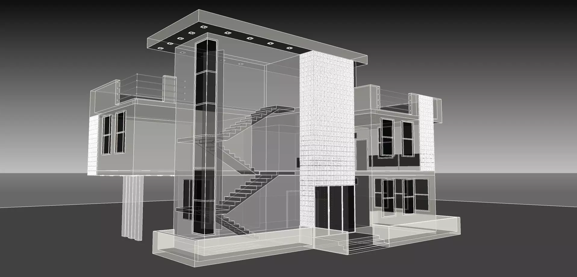 Architect modern house with stairs 3D model_0