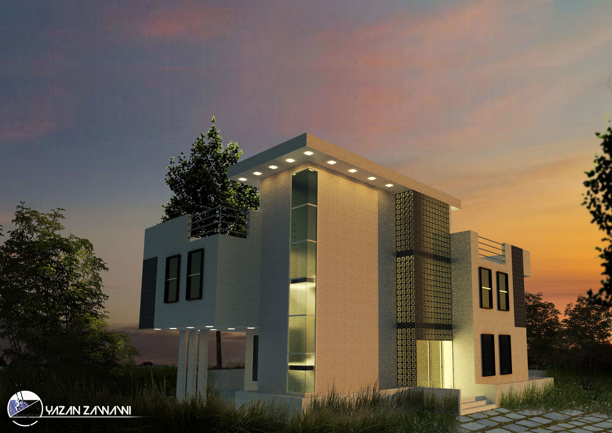 Architect modern house with stairs 3D model_2