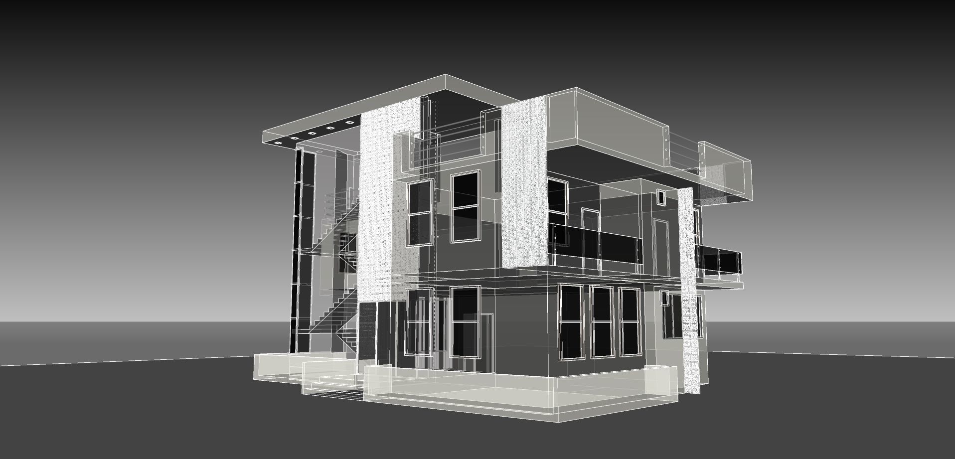 Architect modern house with stairs 3D model_1