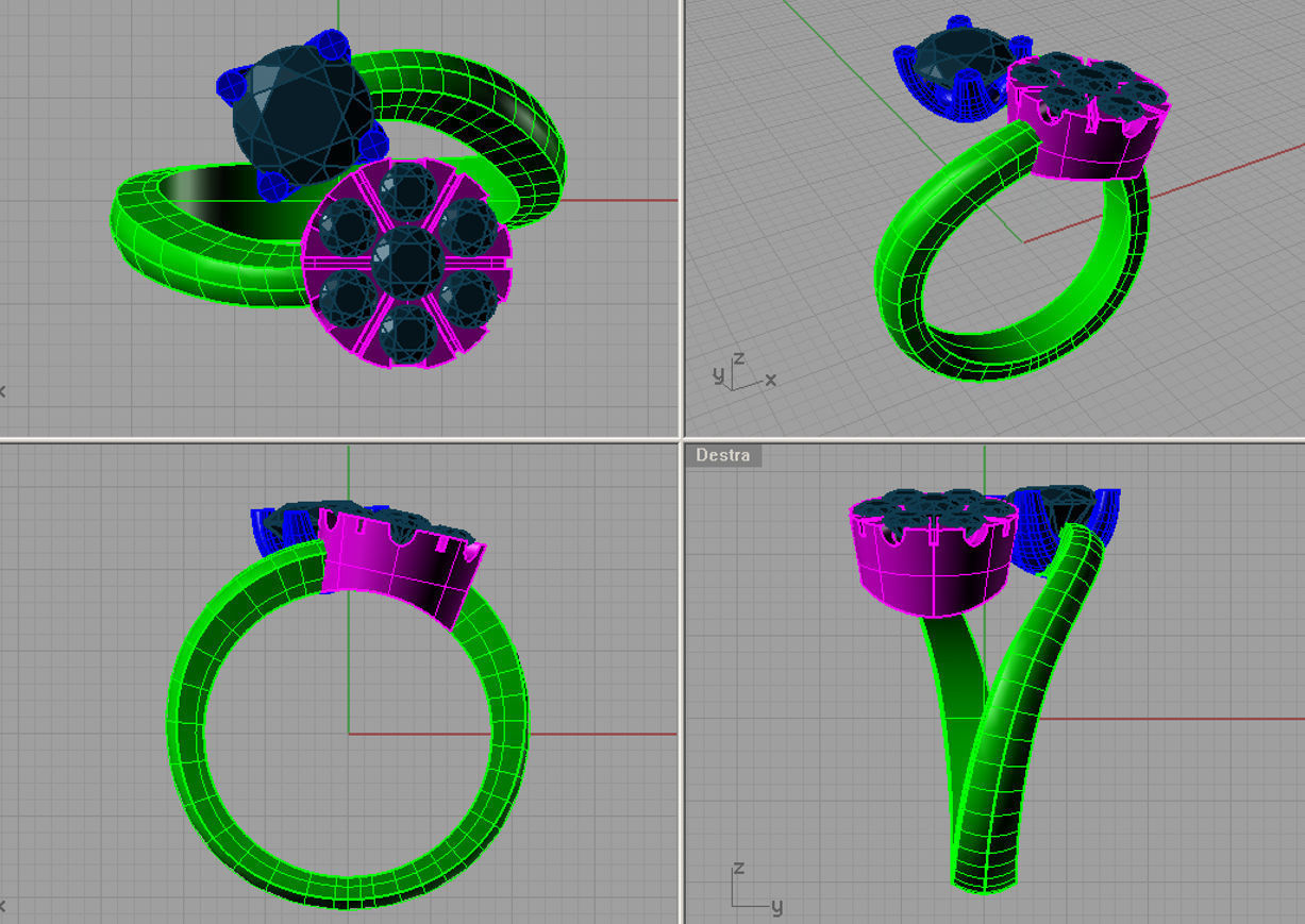 Round Double Cluster Ring All Size 3D print model 3D print model_2