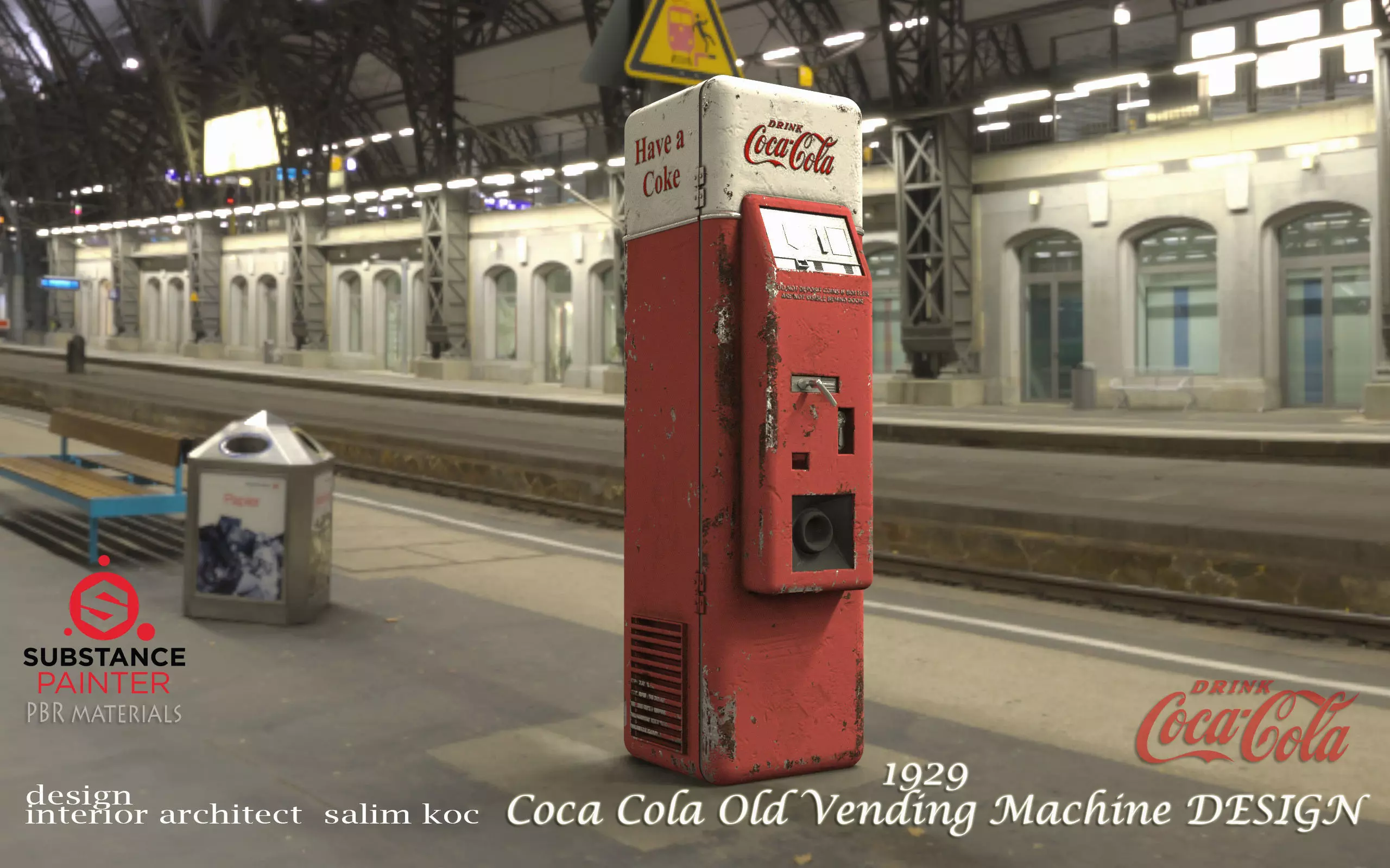 Coca Cola  Old  Middle   Vending Machine  design   Low-poly 3D model_0