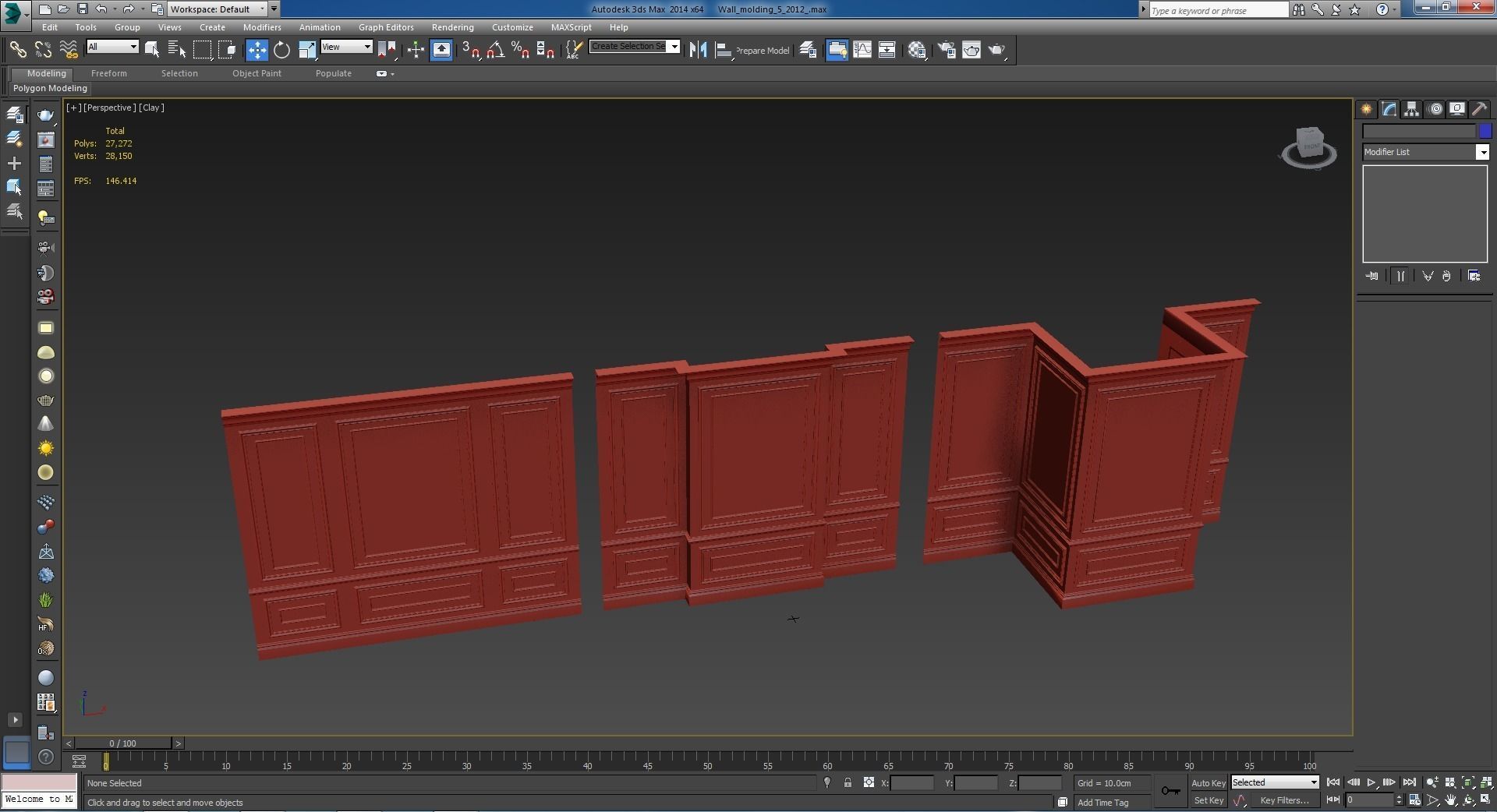 Wall molding 4 Boiserie classic panels Low-poly 3D model_4