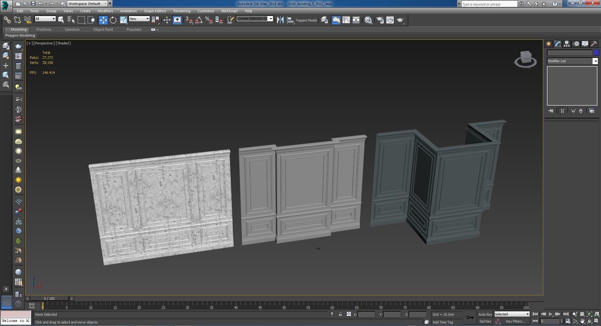 Wall molding 4 Boiserie classic panels Low-poly 3D model_3