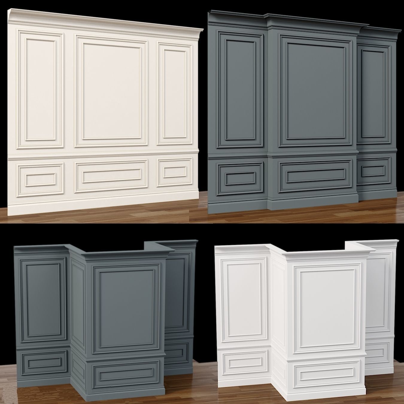 Wall molding 4 Boiserie classic panels Low-poly 3D model_1