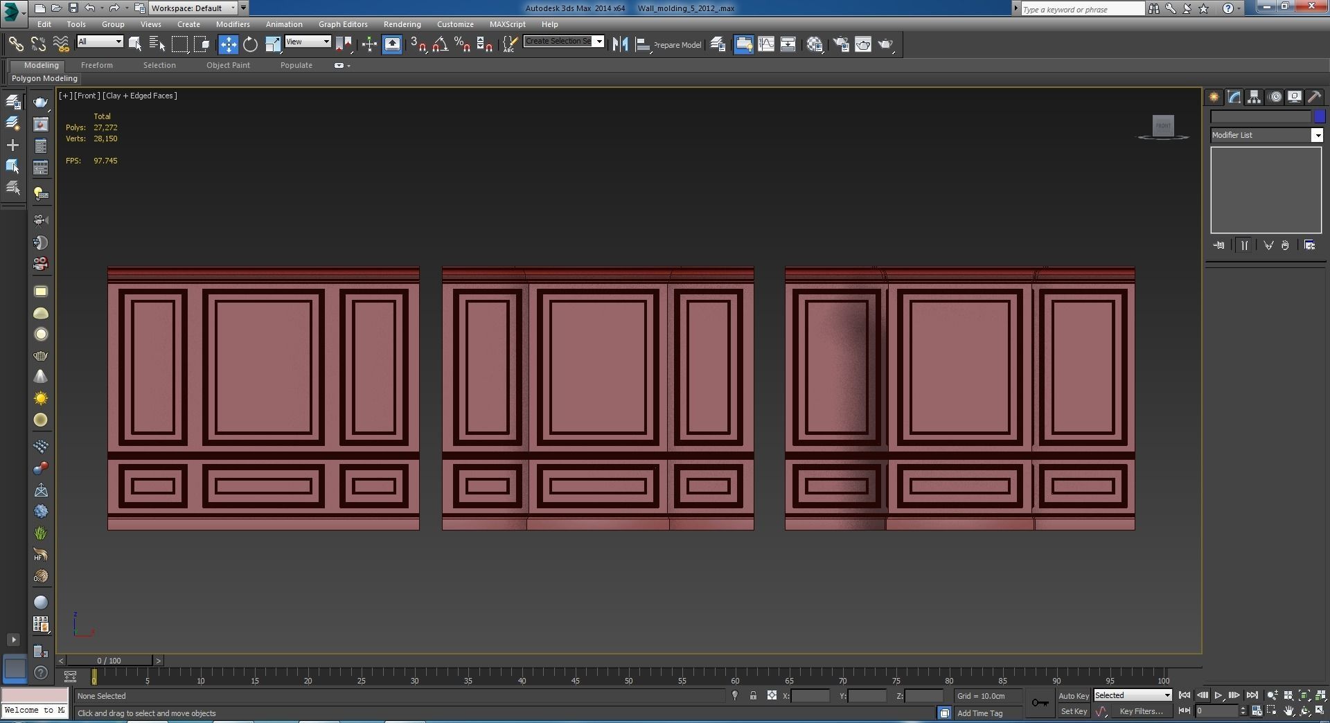 Wall molding 4 Boiserie classic panels Low-poly 3D model_5