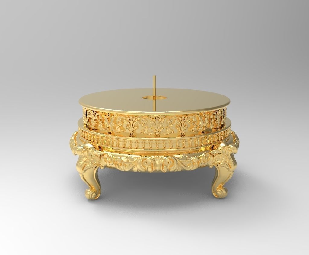 Pedestal ornate gold candle holder 3D print model_2