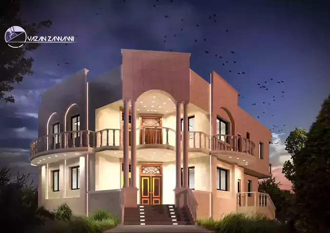 residential house with stairs and balconies