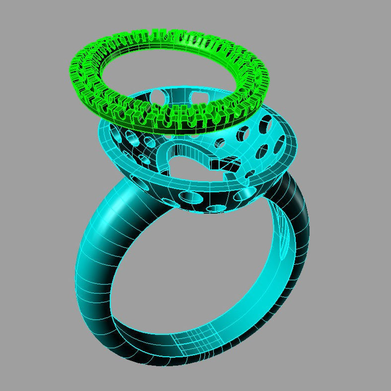 Diamond and Aquamarine ring 3D print model 3D print model_1