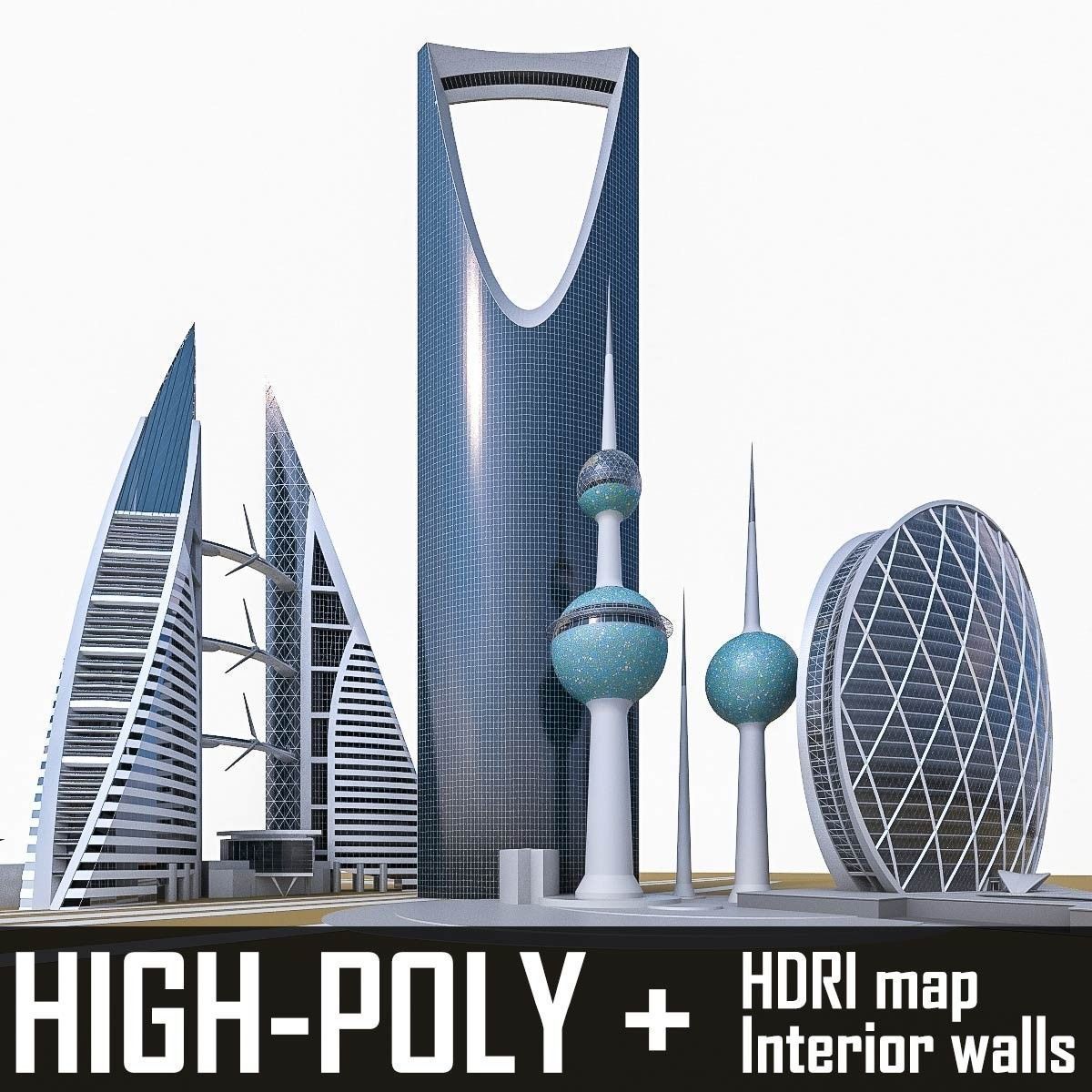 Gulf Buildings Set - 4 Pack Low-poly 3D model_1