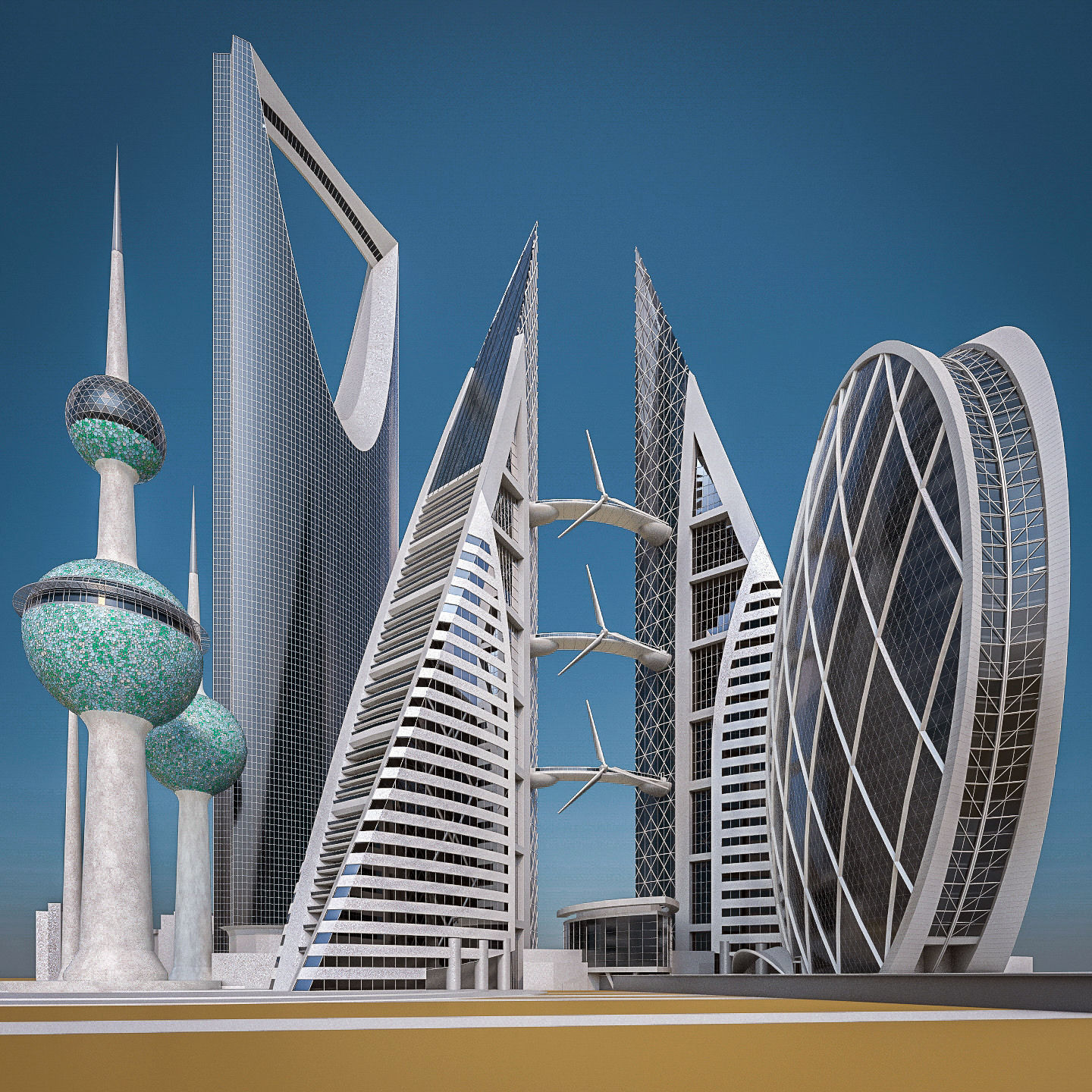 Gulf Buildings Set - 4 Pack Low-poly 3D model_2