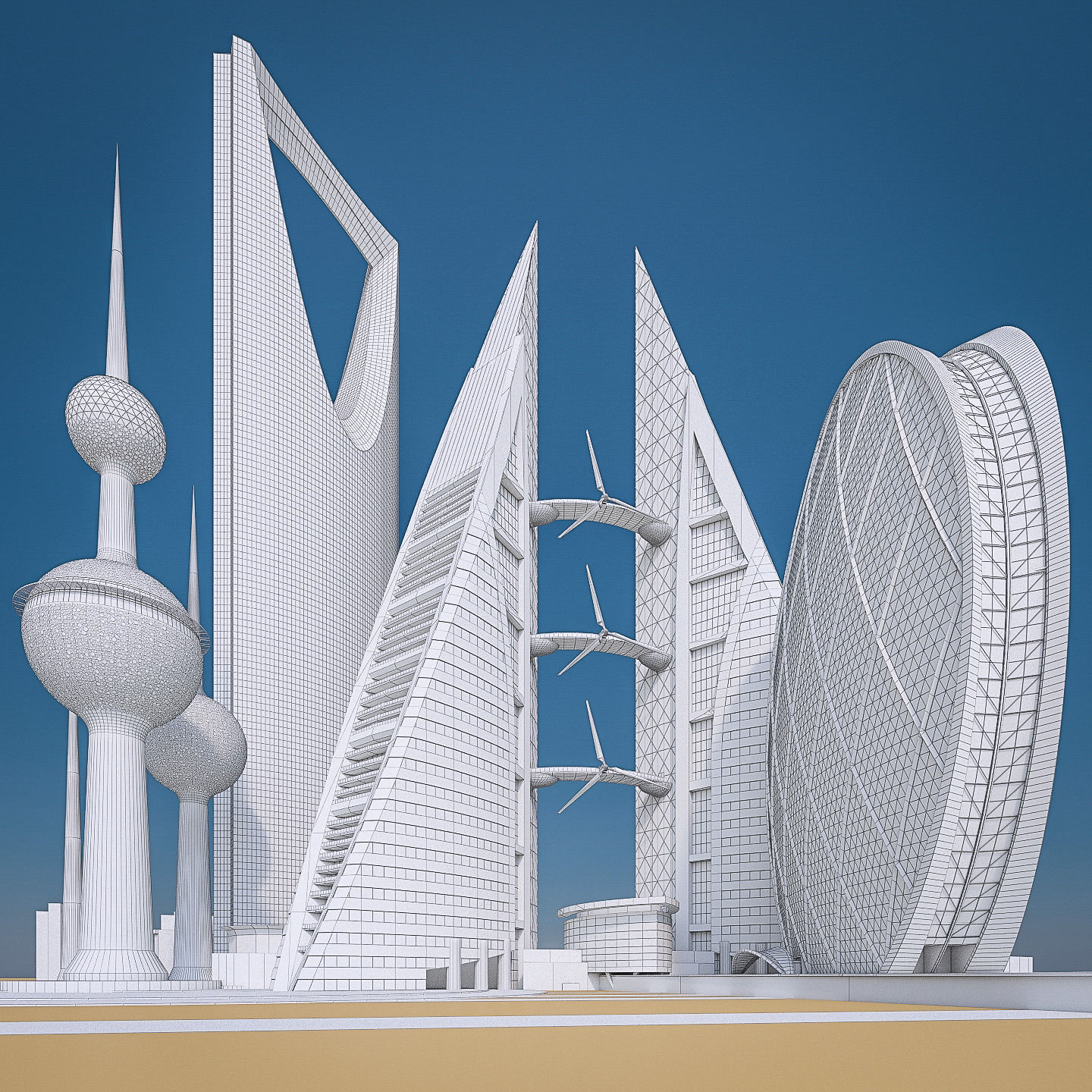 Gulf Buildings Set - 4 Pack Low-poly 3D model_4