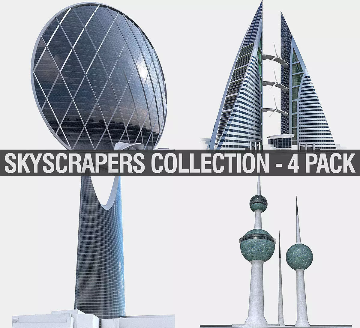 Gulf Buildings Set - 4 Pack Low-poly 3D model_0