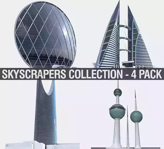Gulf Buildings Set - 4 Pack Low-poly 3D model