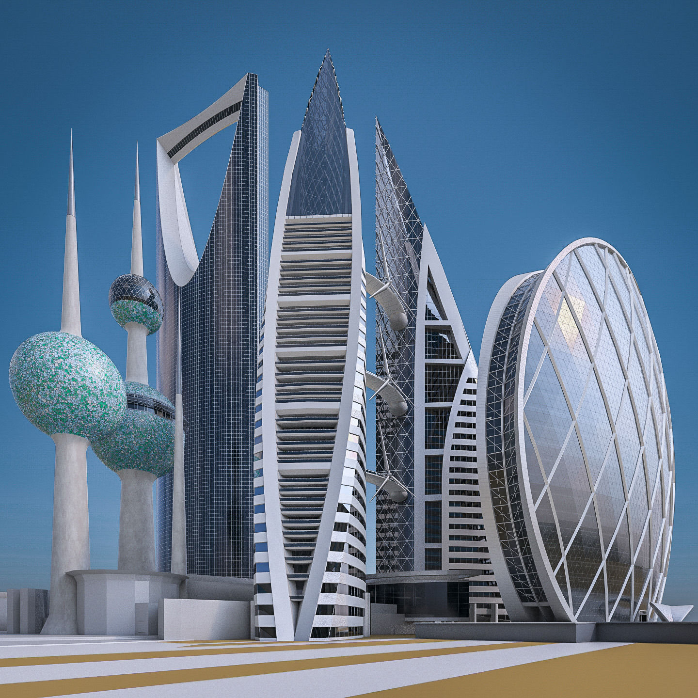 Gulf Buildings Set - 4 Pack Low-poly 3D model_3