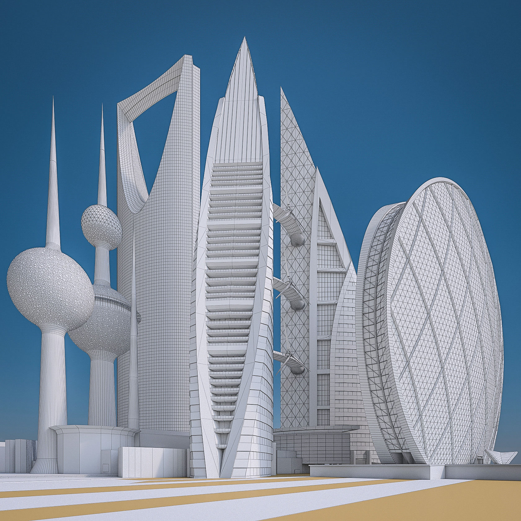 Gulf Buildings Set - 4 Pack Low-poly 3D model_5