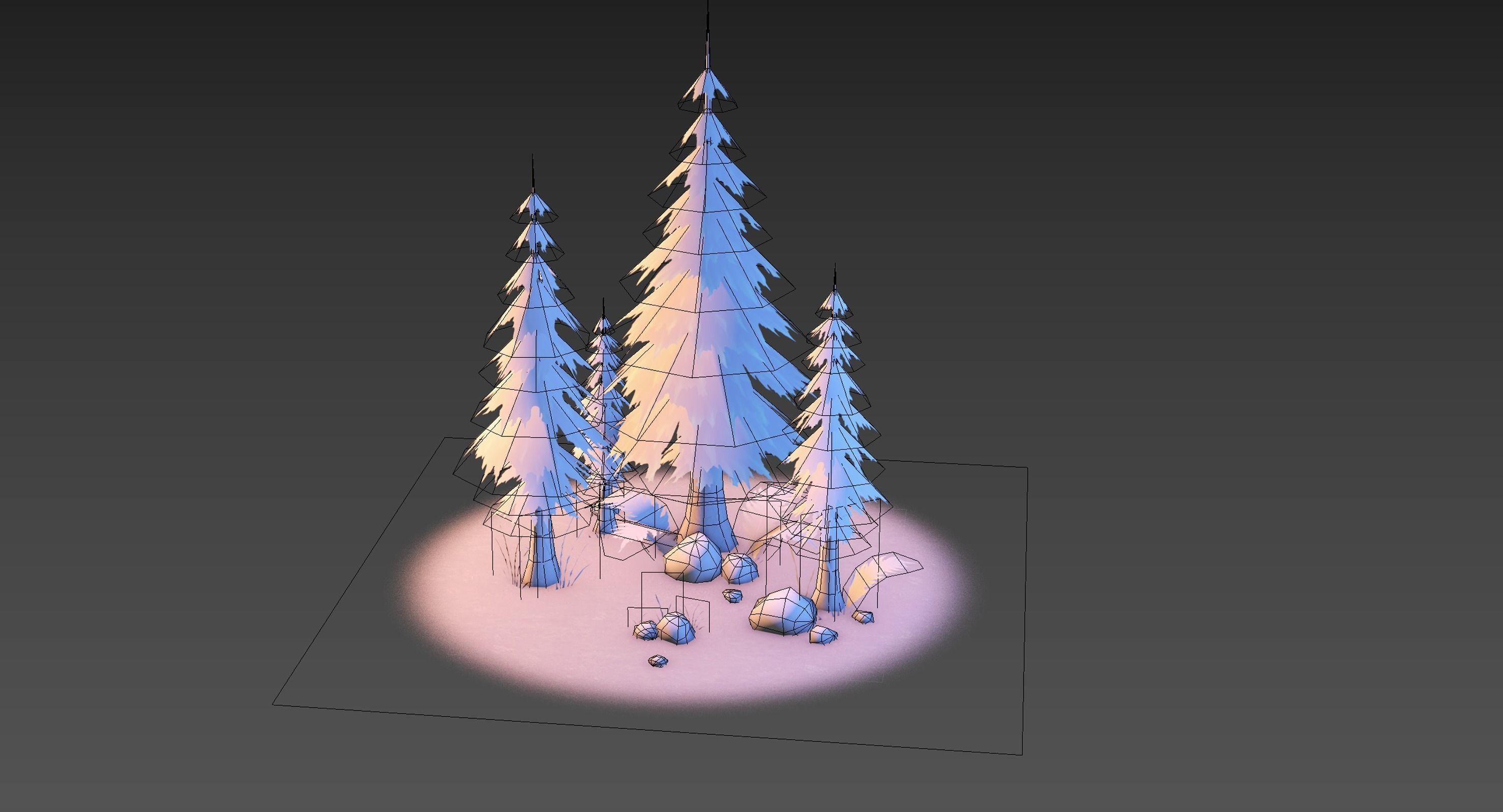 Low Poly Forest Collection with trees and rocks Low-poly 3D model_7