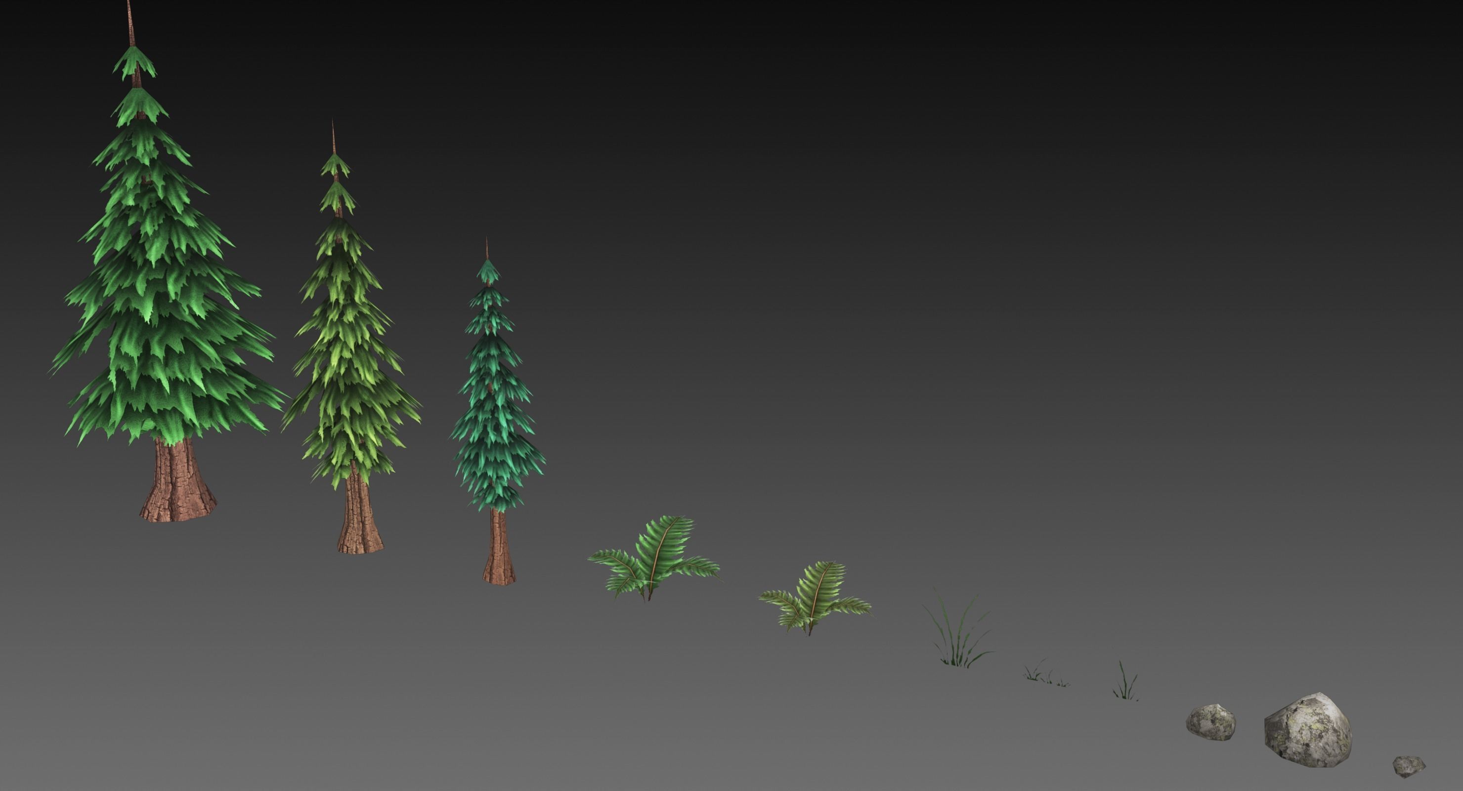 Low Poly Forest Collection with trees and rocks Low-poly 3D model_6