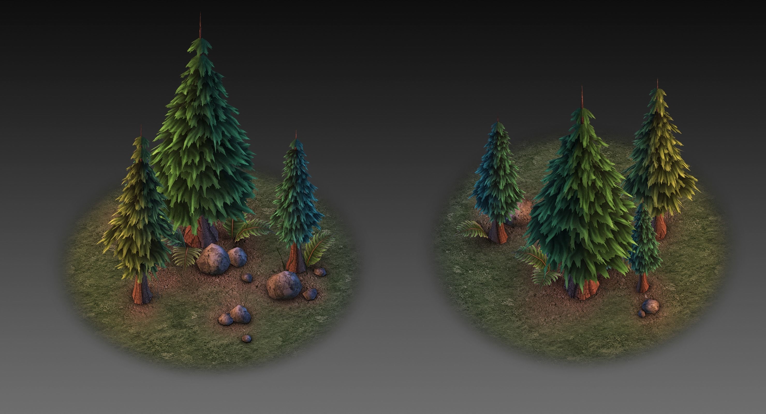 Low Poly Forest Collection with trees and rocks Low-poly 3D model_4