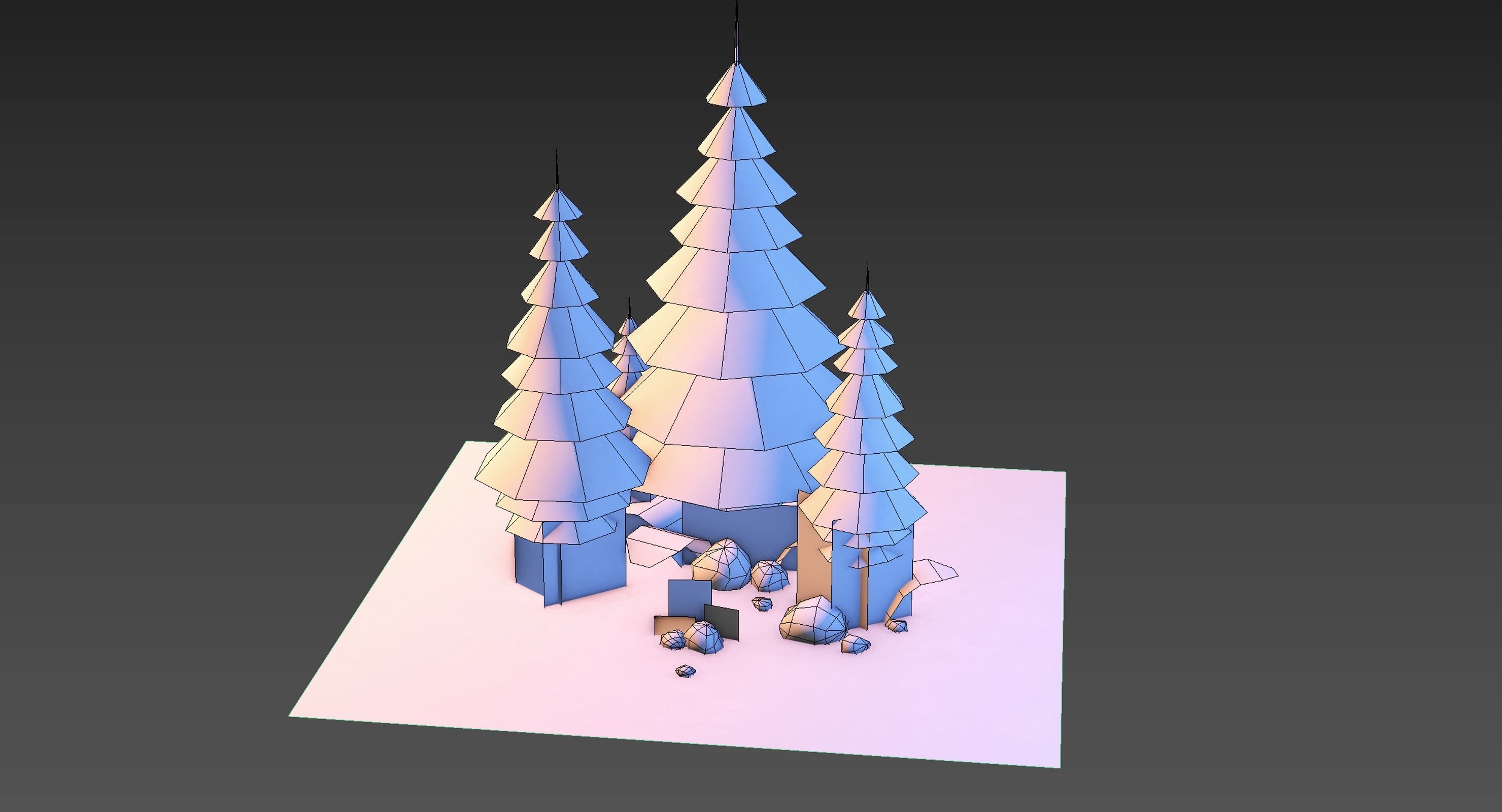 Low Poly Forest Collection with trees and rocks Low-poly 3D model_8