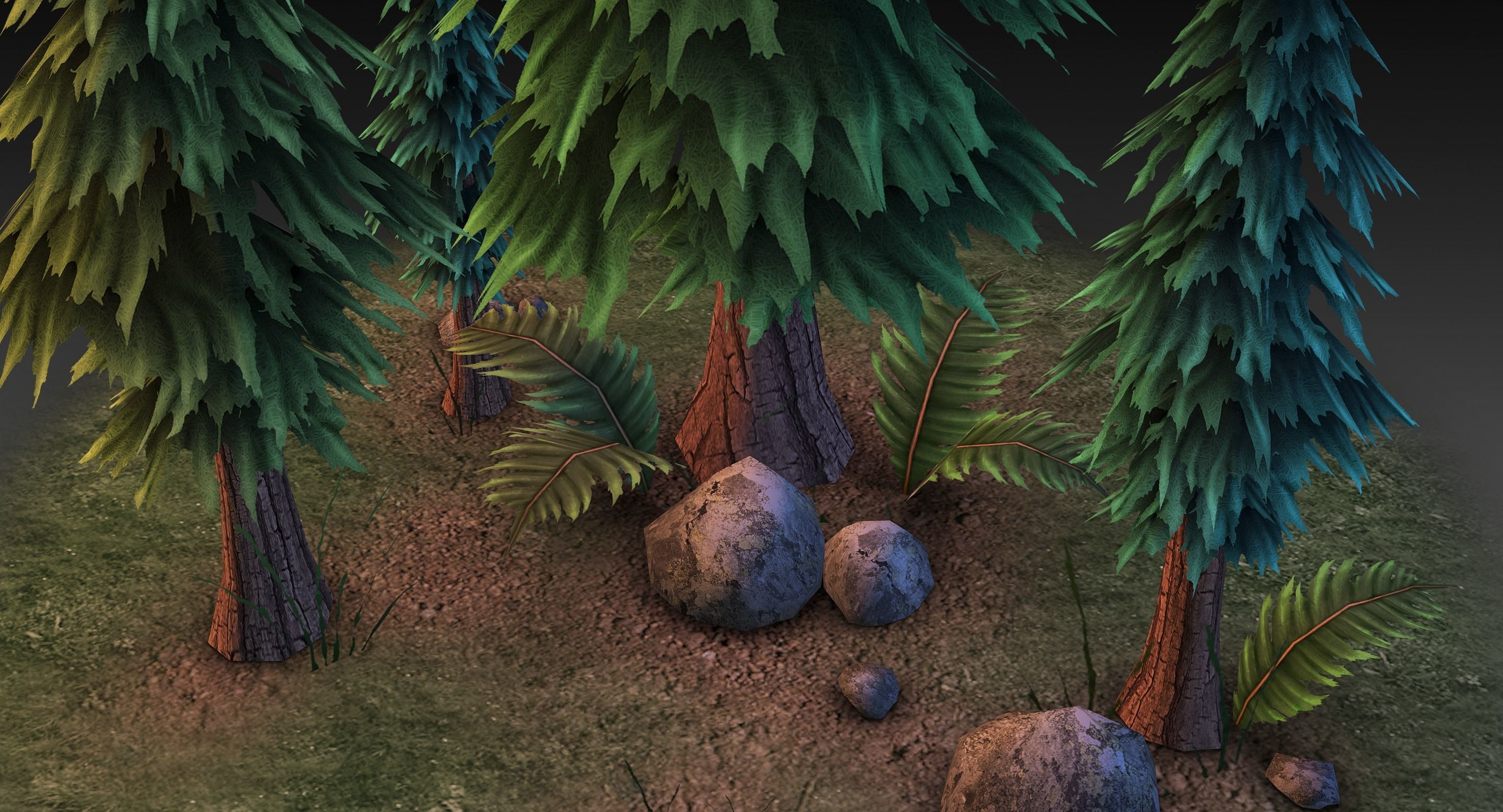 Low Poly Forest Collection with trees and rocks Low-poly 3D model_5