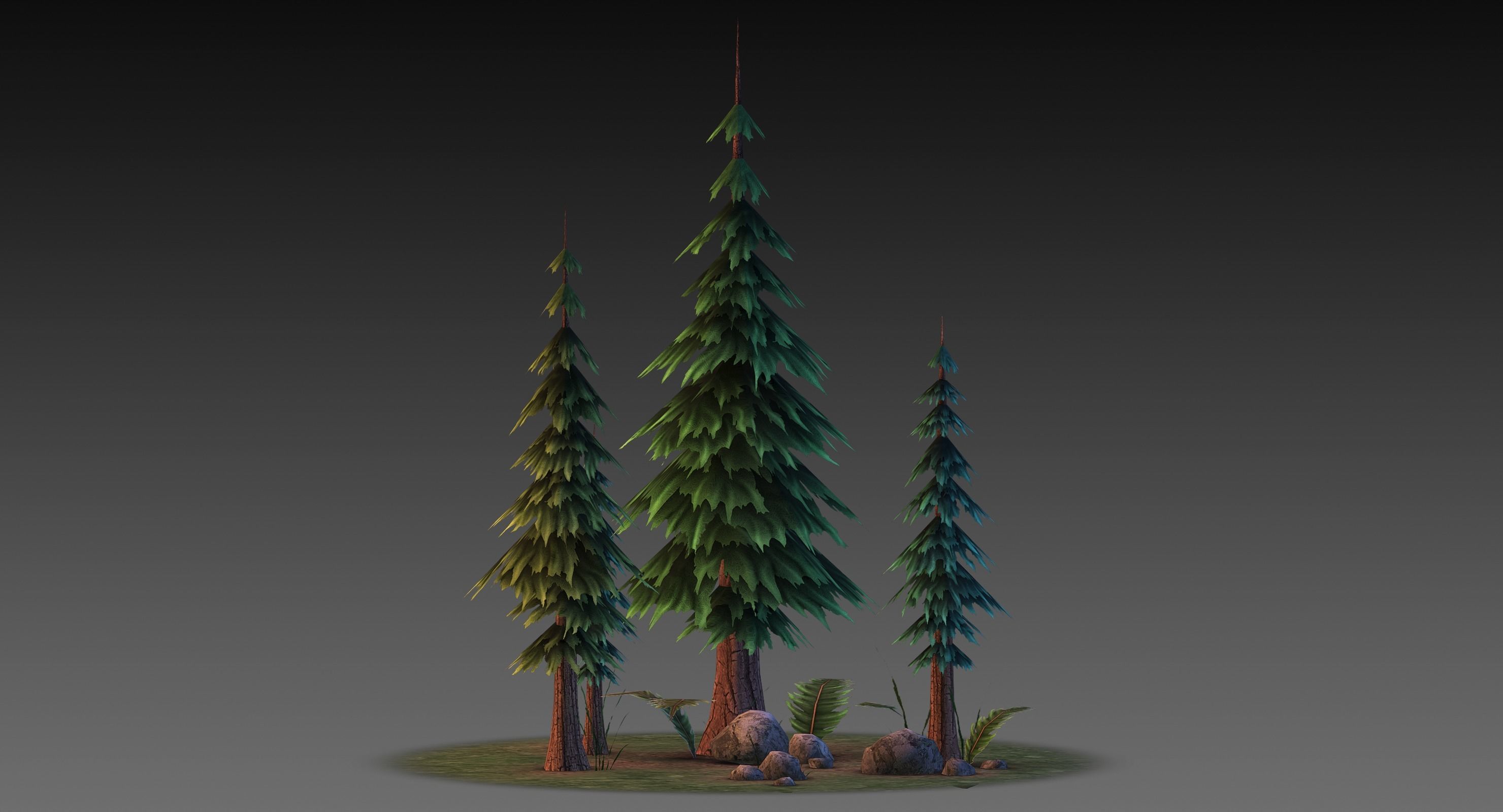 Low Poly Forest Collection with trees and rocks Low-poly 3D model_3