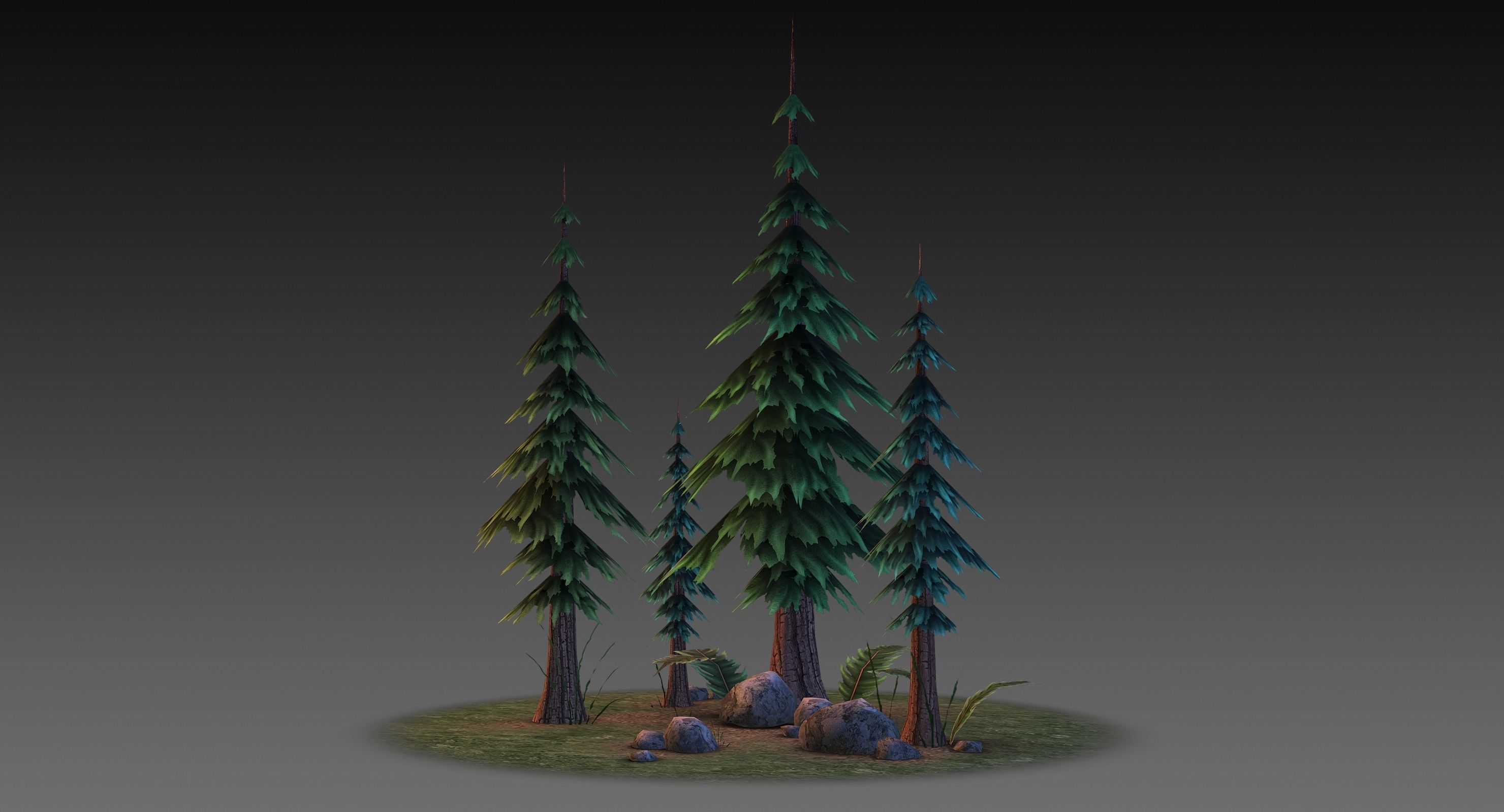 Low Poly Forest Collection with trees and rocks Low-poly 3D model_2