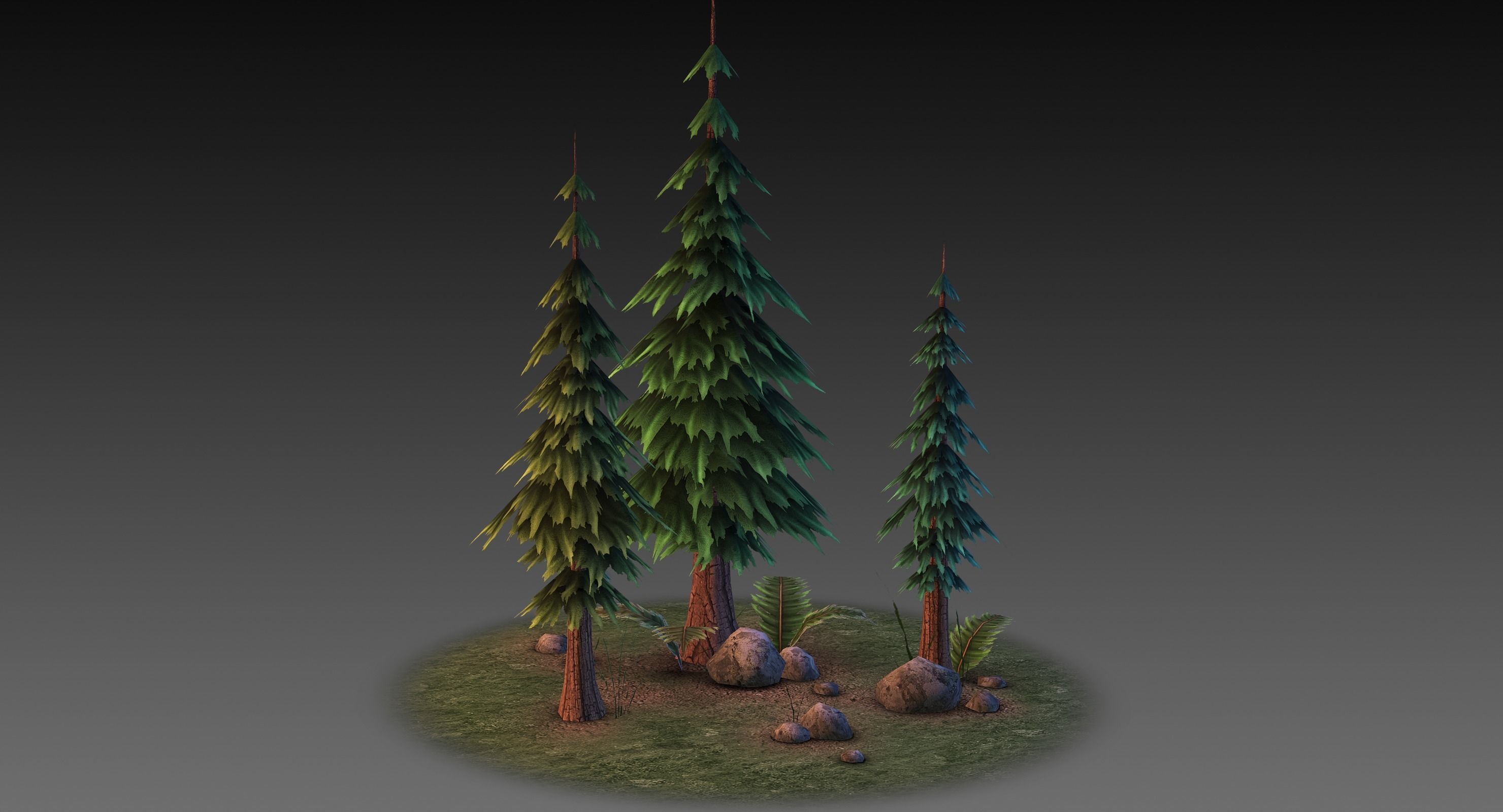 Low Poly Forest Collection with trees and rocks Low-poly 3D model_1