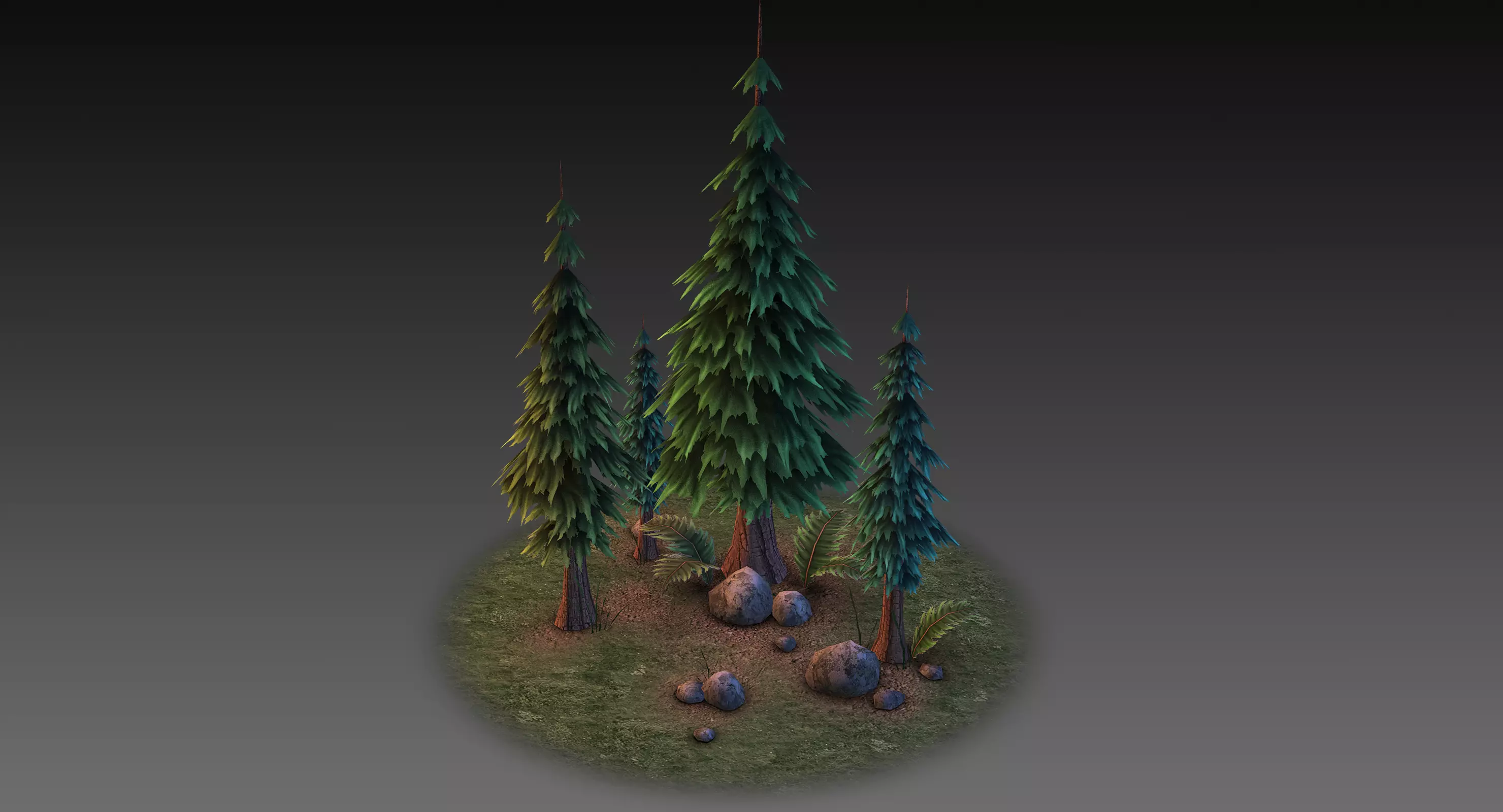 Low Poly Forest Collection with trees and rocks Low-poly 3D model_0