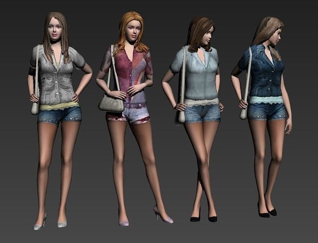 characters woman in shorts Free low-poly 3D model
