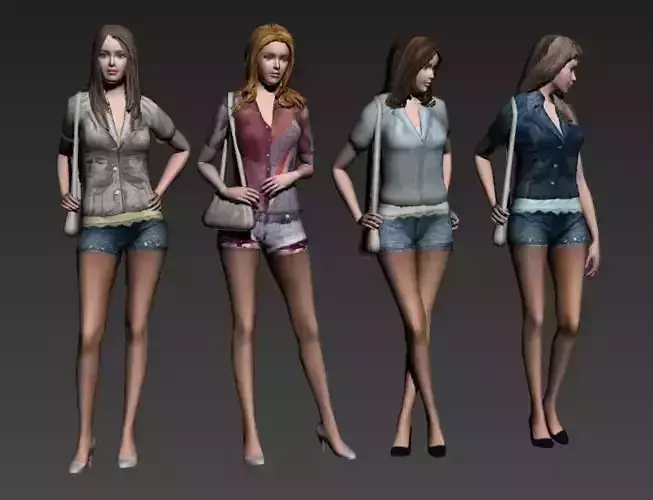 characters woman in shorts Free low-poly 3D model