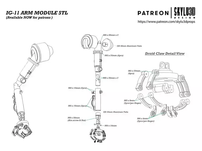 IG-11 Life Size Droid Arm 3D print ready STL - The Mandalorian  3D print model