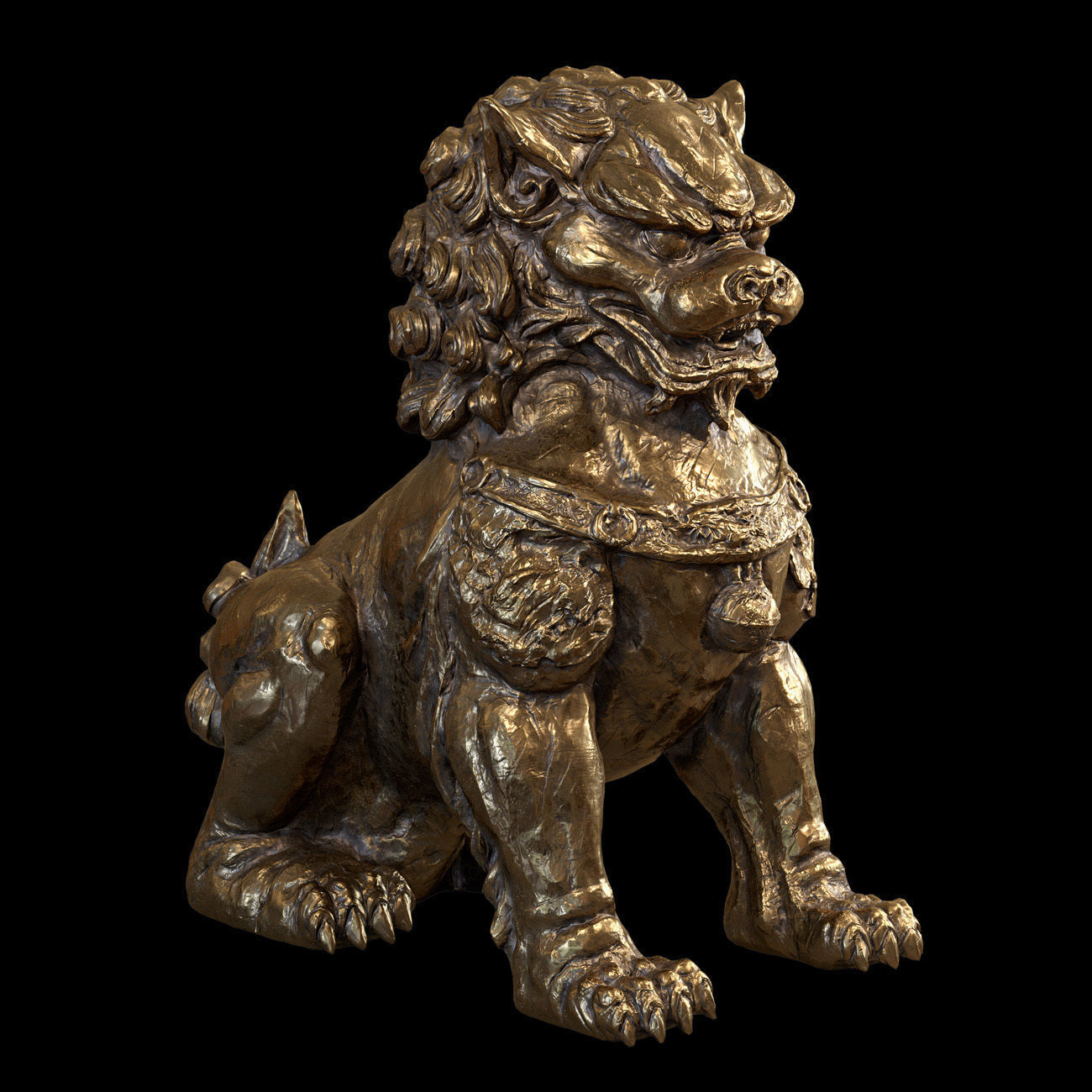 Chinese lion guardian sculpture lowpoly PBR 4 materials Low-poly 3D model_4