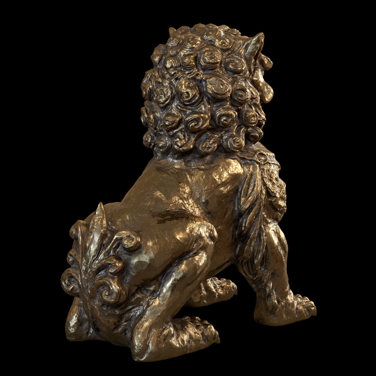 Chinese lion guardian sculpture lowpoly PBR 4 materials Low-poly 3D model_8