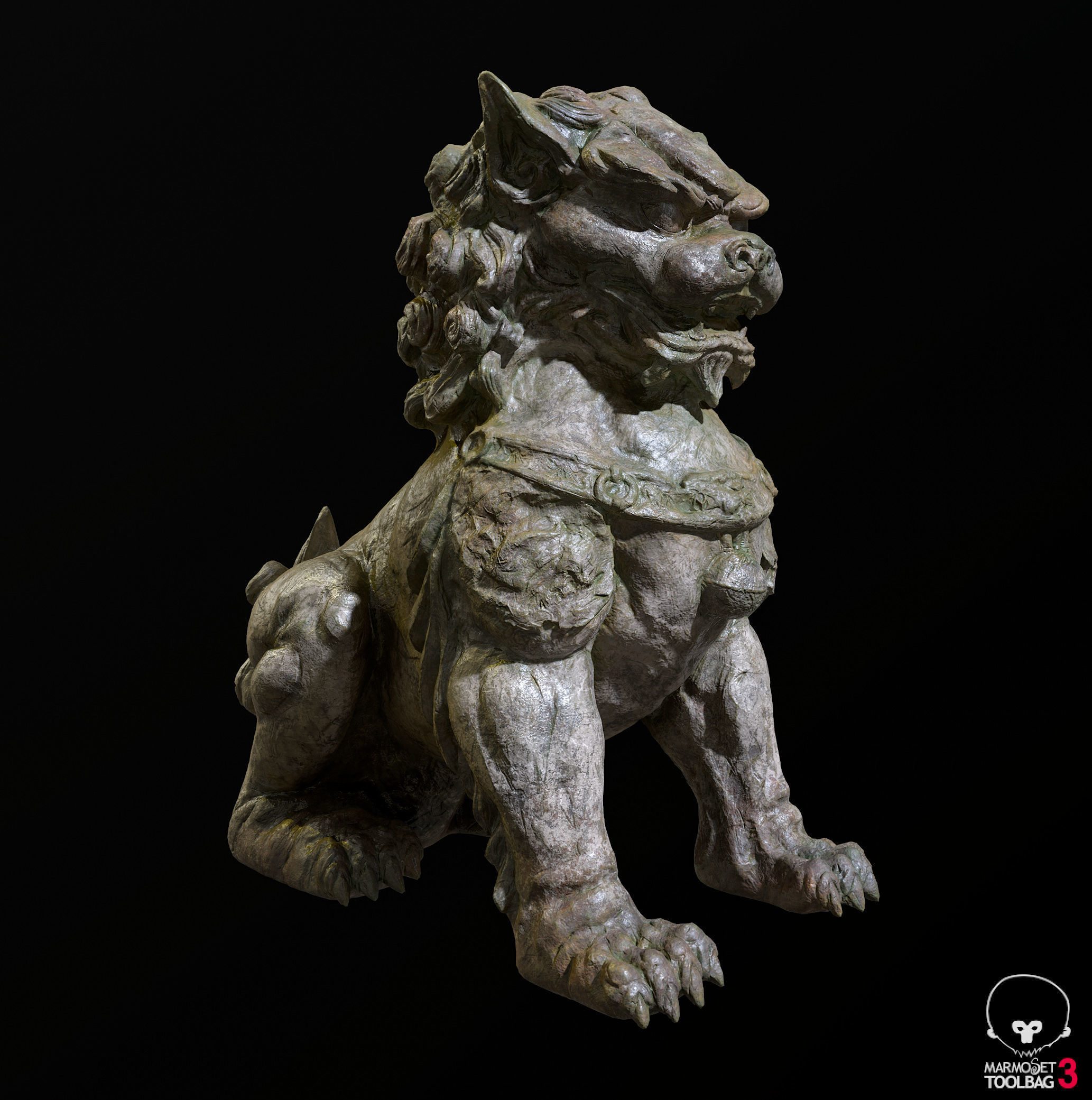 Chinese lion guardian sculpture lowpoly PBR 4 materials Low-poly 3D model_7