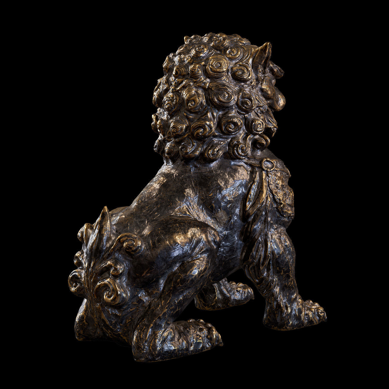 Chinese lion guardian sculpture lowpoly PBR 4 materials Low-poly 3D model_19