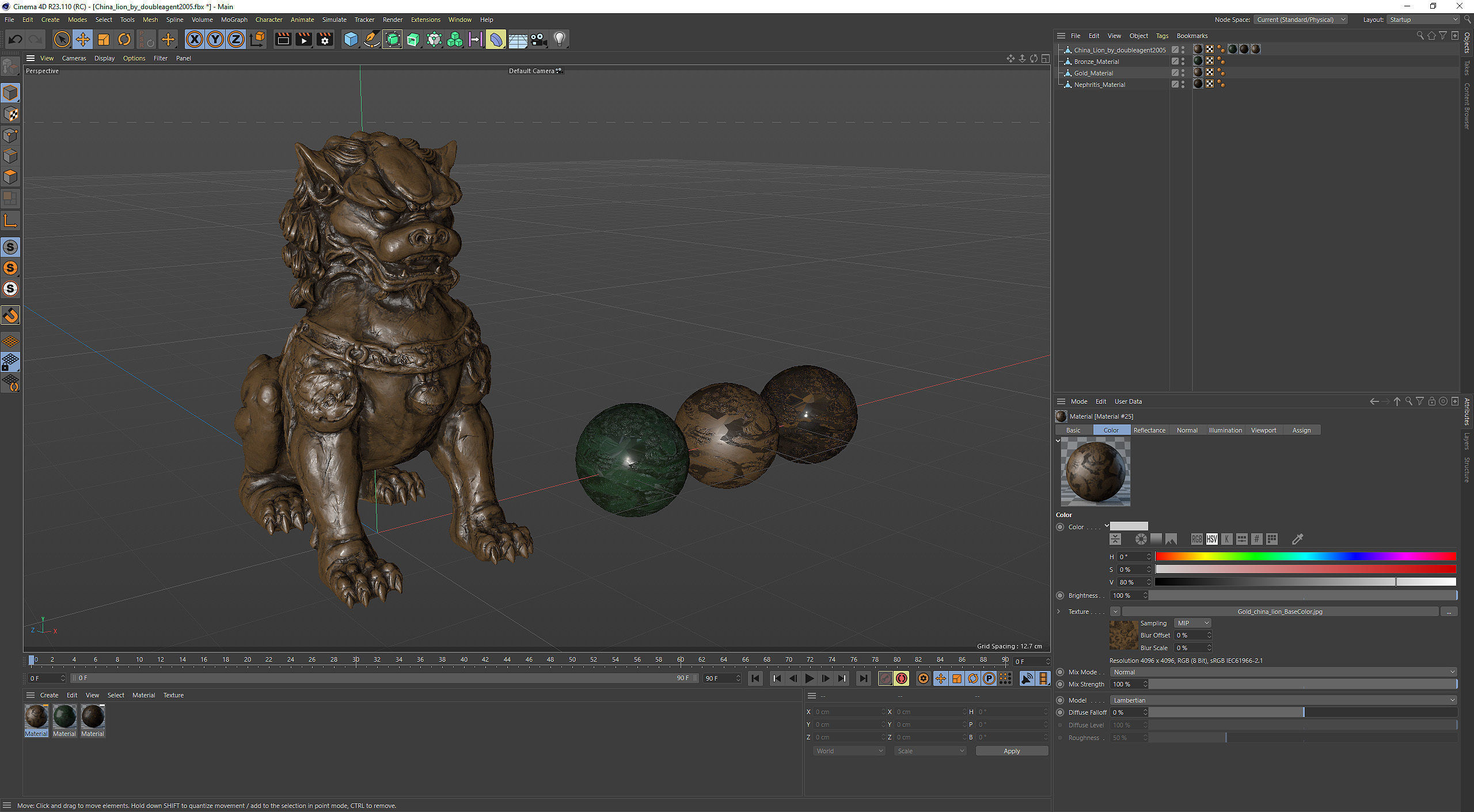 Chinese lion guardian sculpture lowpoly PBR 4 materials Low-poly 3D model_14