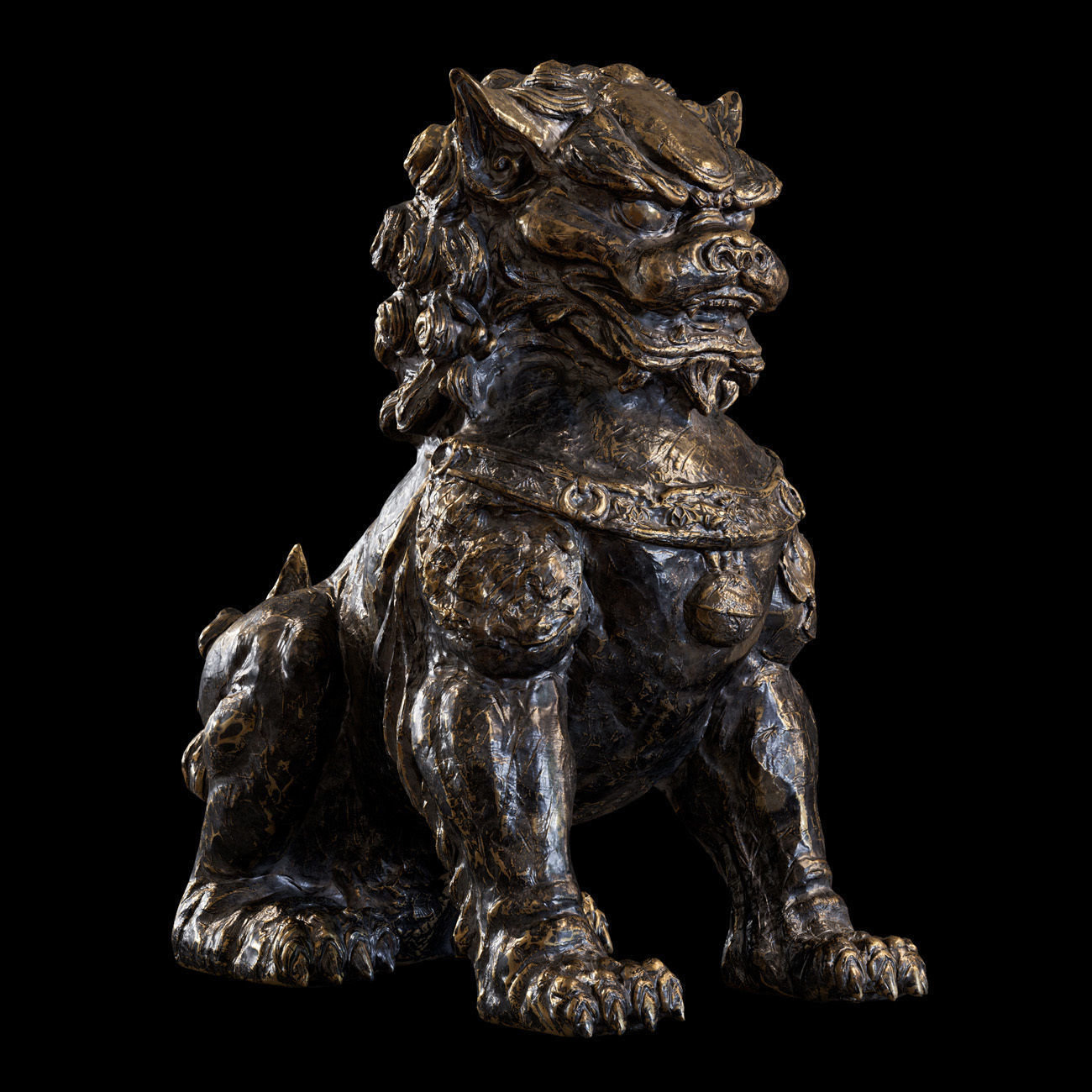 Chinese lion guardian sculpture lowpoly PBR 4 materials Low-poly 3D model_21