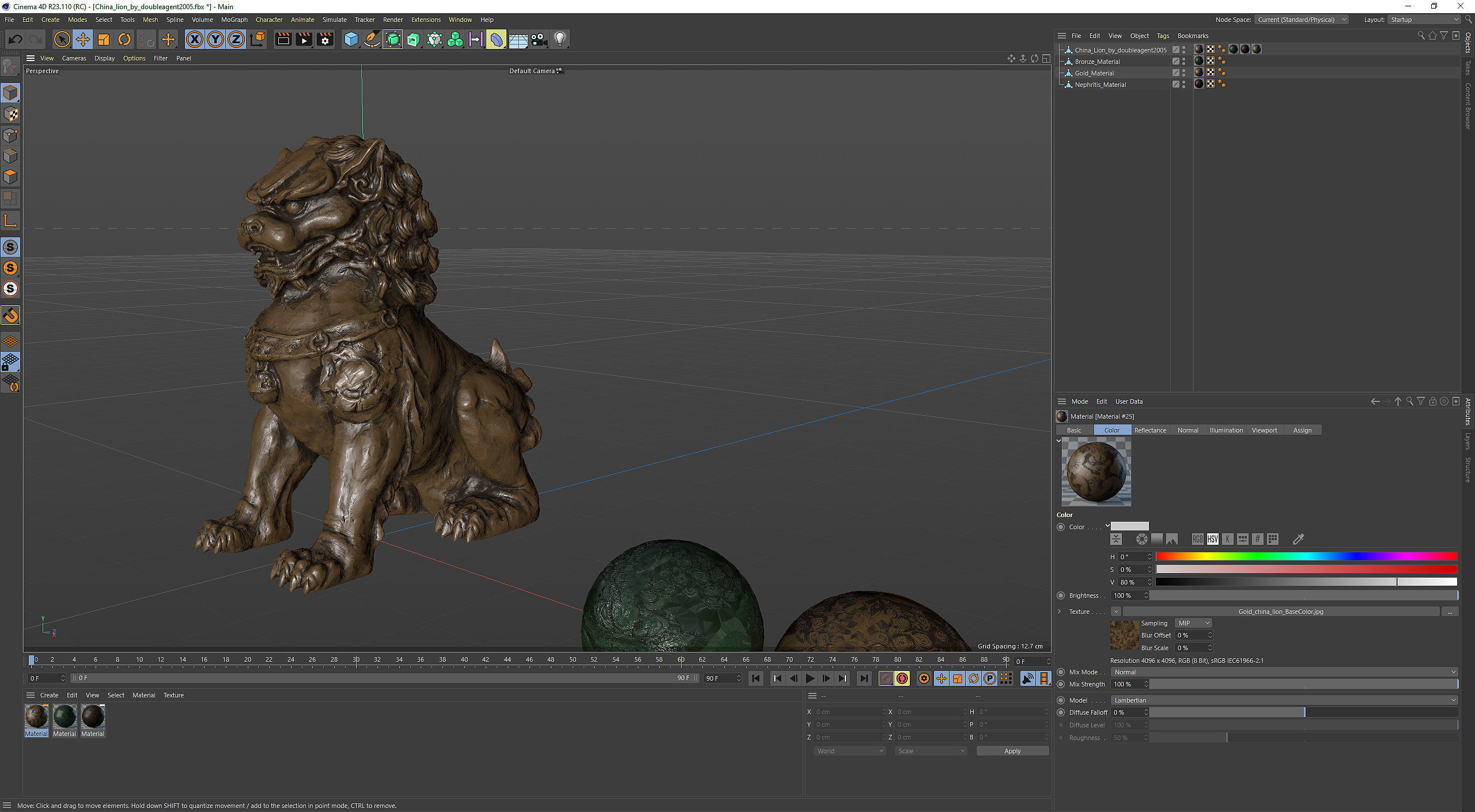 Chinese lion guardian sculpture lowpoly PBR 4 materials Low-poly 3D model_15