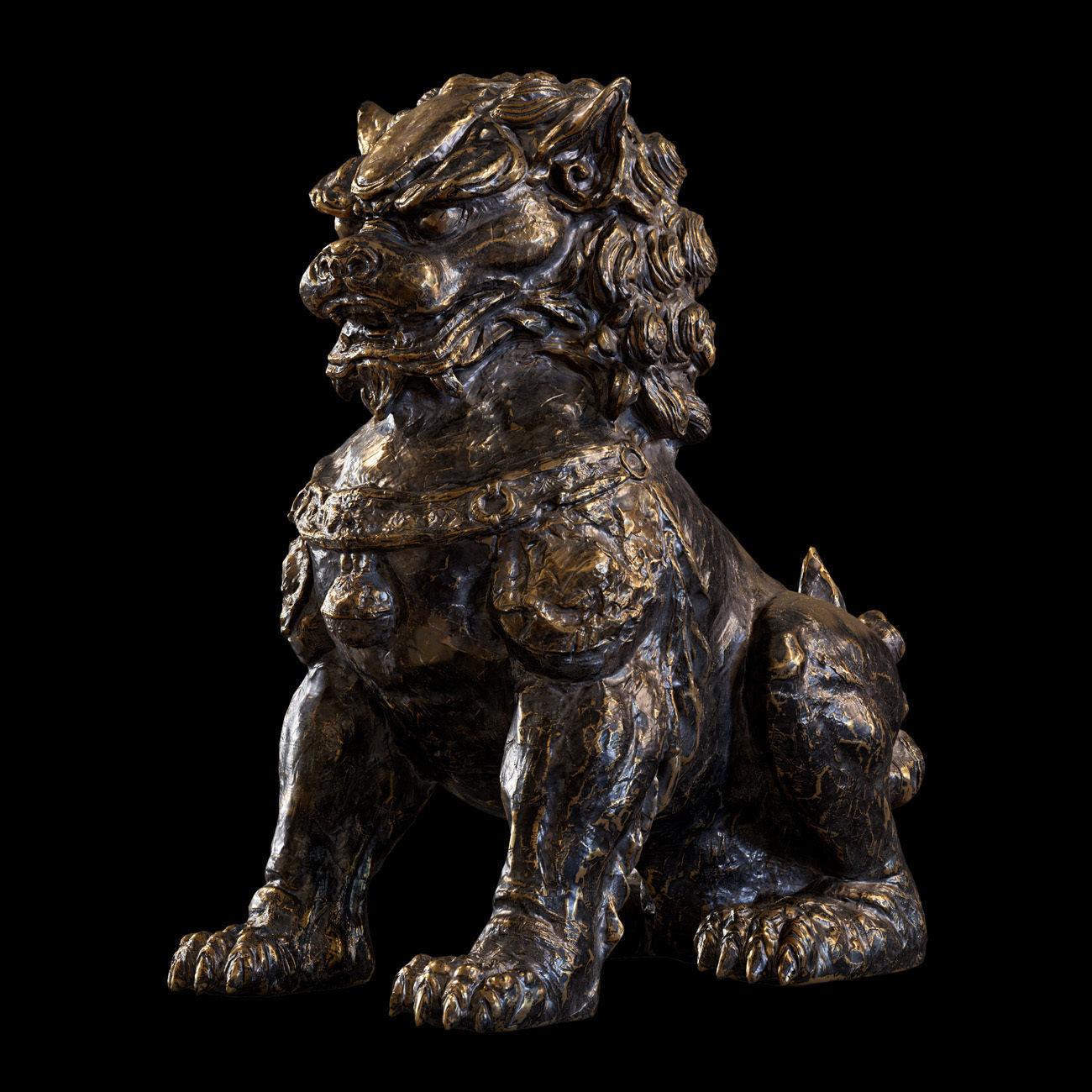Chinese lion guardian sculpture lowpoly PBR 4 materials Low-poly 3D model_22