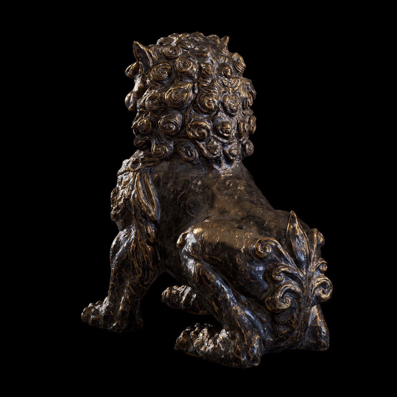 Chinese lion guardian sculpture lowpoly PBR 4 materials Low-poly 3D model_23
