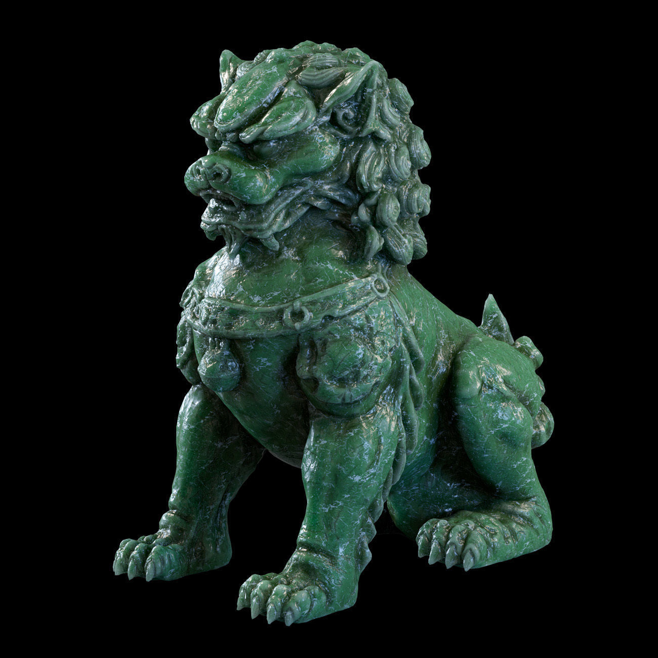 Chinese lion guardian sculpture lowpoly PBR 4 materials Low-poly 3D model_11