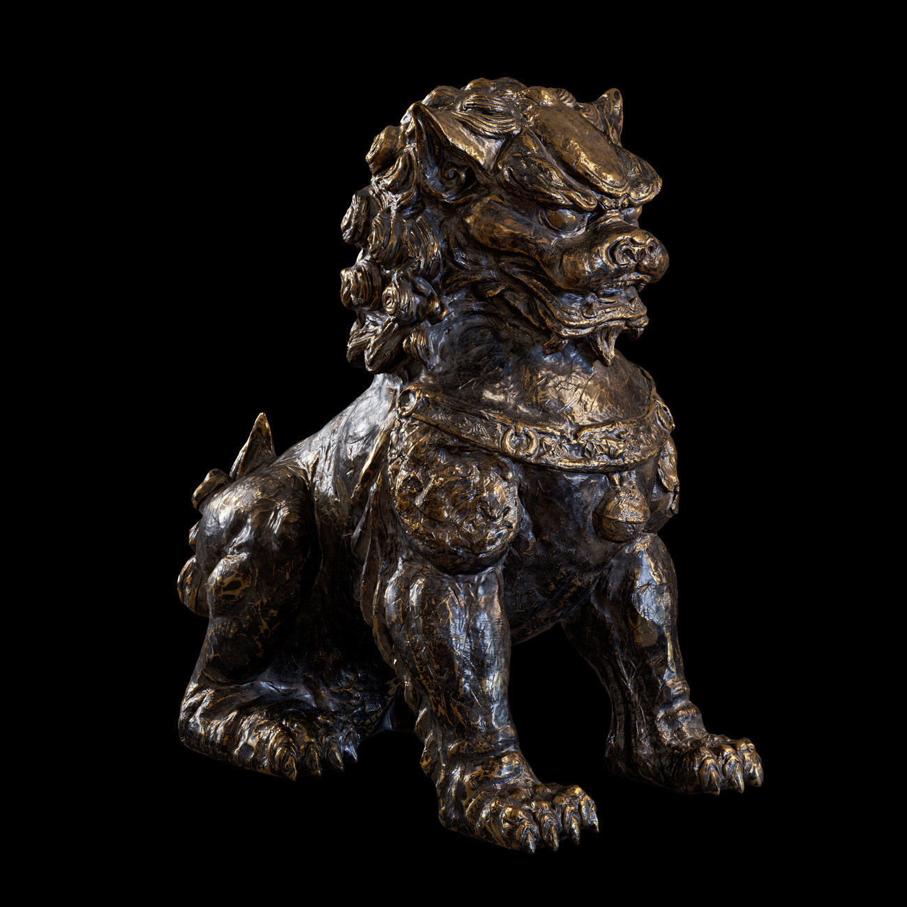Chinese lion guardian sculpture lowpoly PBR 4 materials Low-poly 3D model_20