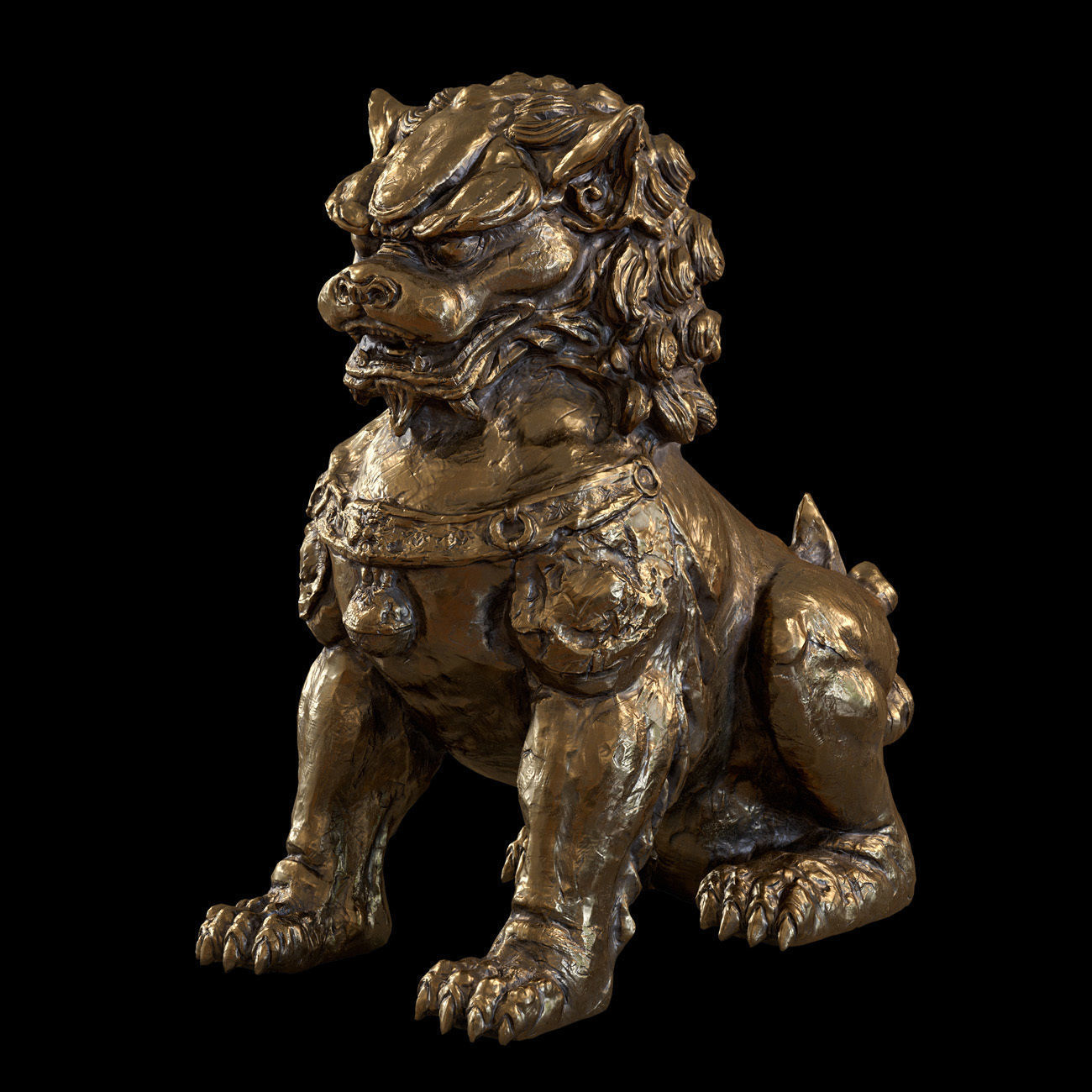 Chinese lion guardian sculpture lowpoly PBR 4 materials Low-poly 3D model_3
